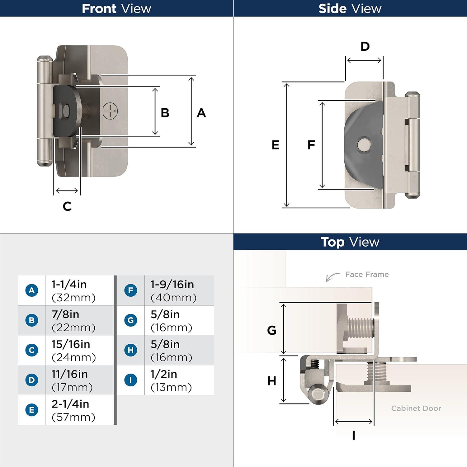 Satin Nickel Self-Closing Double Demountable Cabinet Hinge