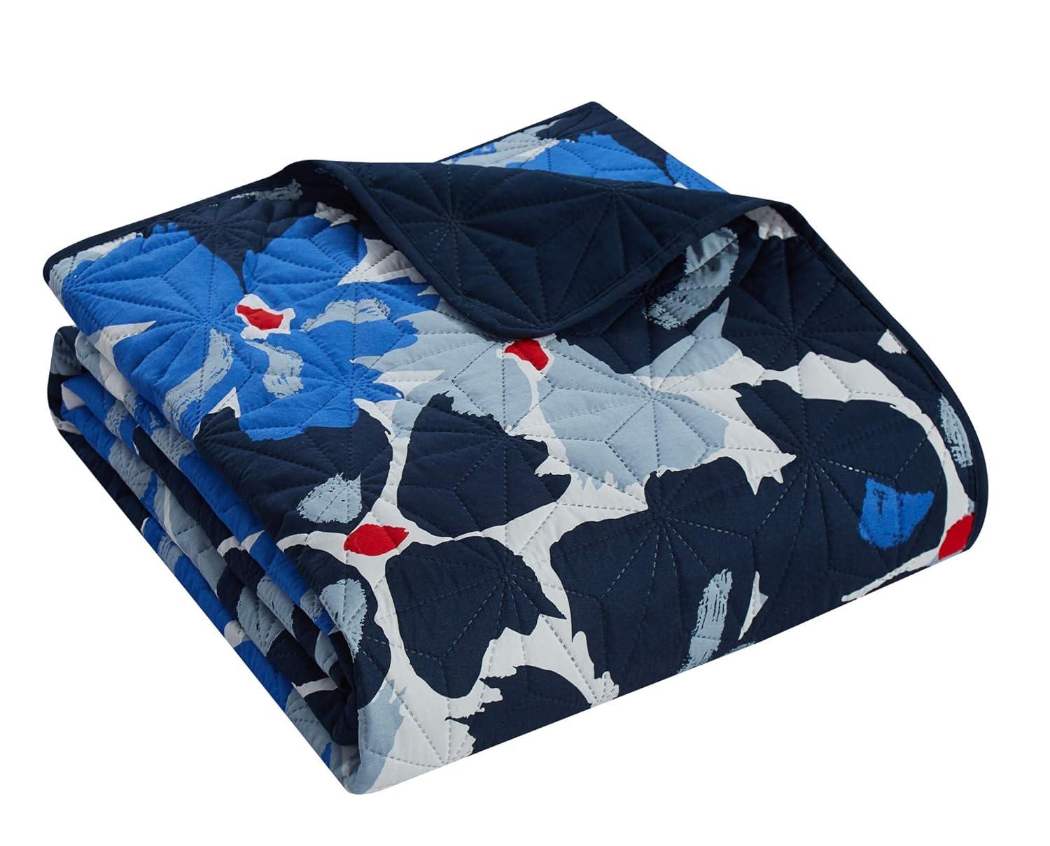 Chic Home Astra 5 Piece Quilt Set Contemporary Floral Design Bedding - Decorative Pillows Shams Included, Queen, Blue