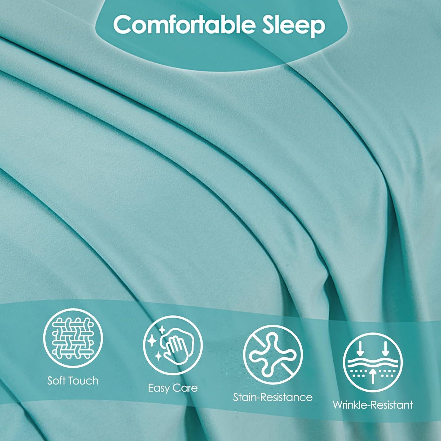 Bare Home Premium 1800 Collection 4-Piece Bed Sheet Set, Queen, Aqua