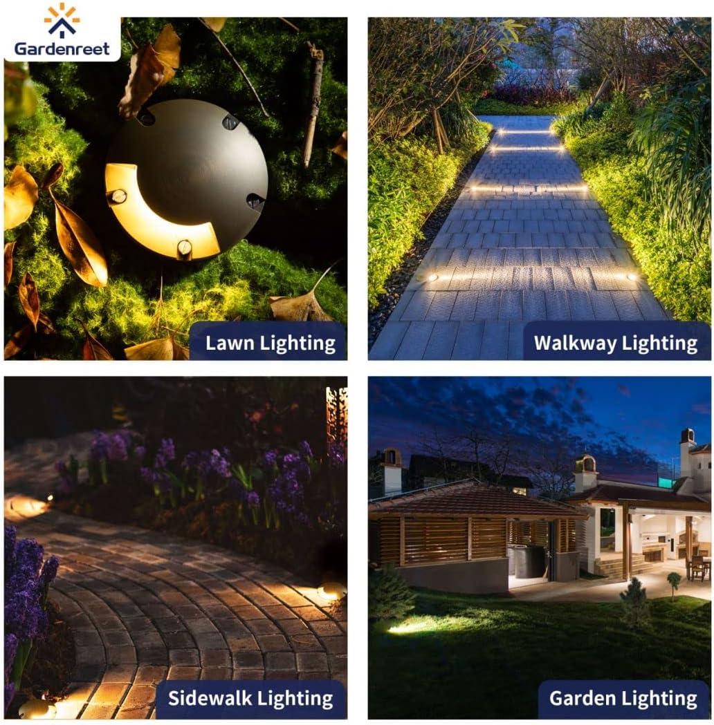 Gardenreet Brass Well Lights Landscape Led In Ground,12V LED Low Voltage Landscape Lighting Well Lights for Garden, Pathway Without MR16 Bulb(One-Direction Turret)