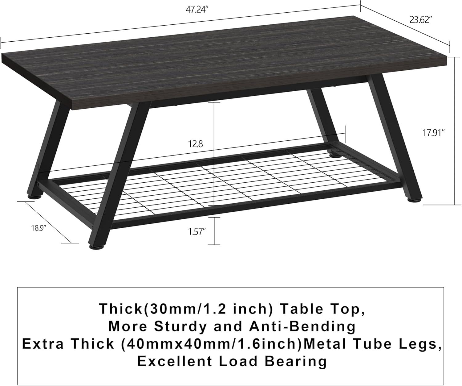 Charcoal Black 2-Tier Industrial Wood and Metal Coffee Table