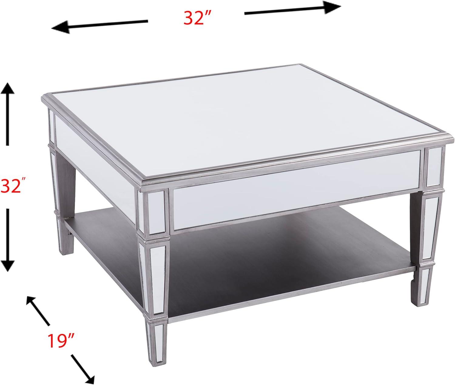 Square Mirrored Metal Coffee Table with Storage, 28.5"
