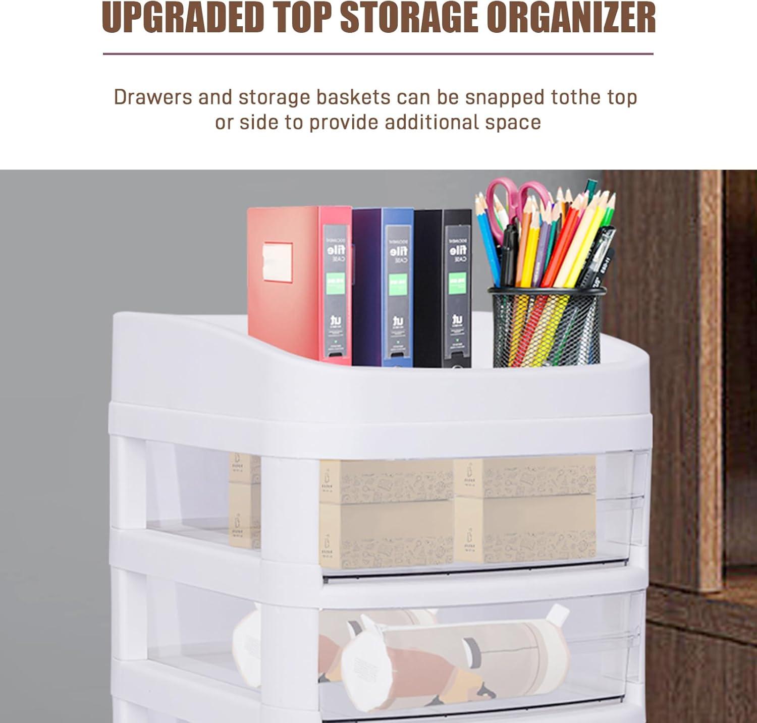 White 6-Tier Plastic Rolling Storage Cart with Clear Drawers