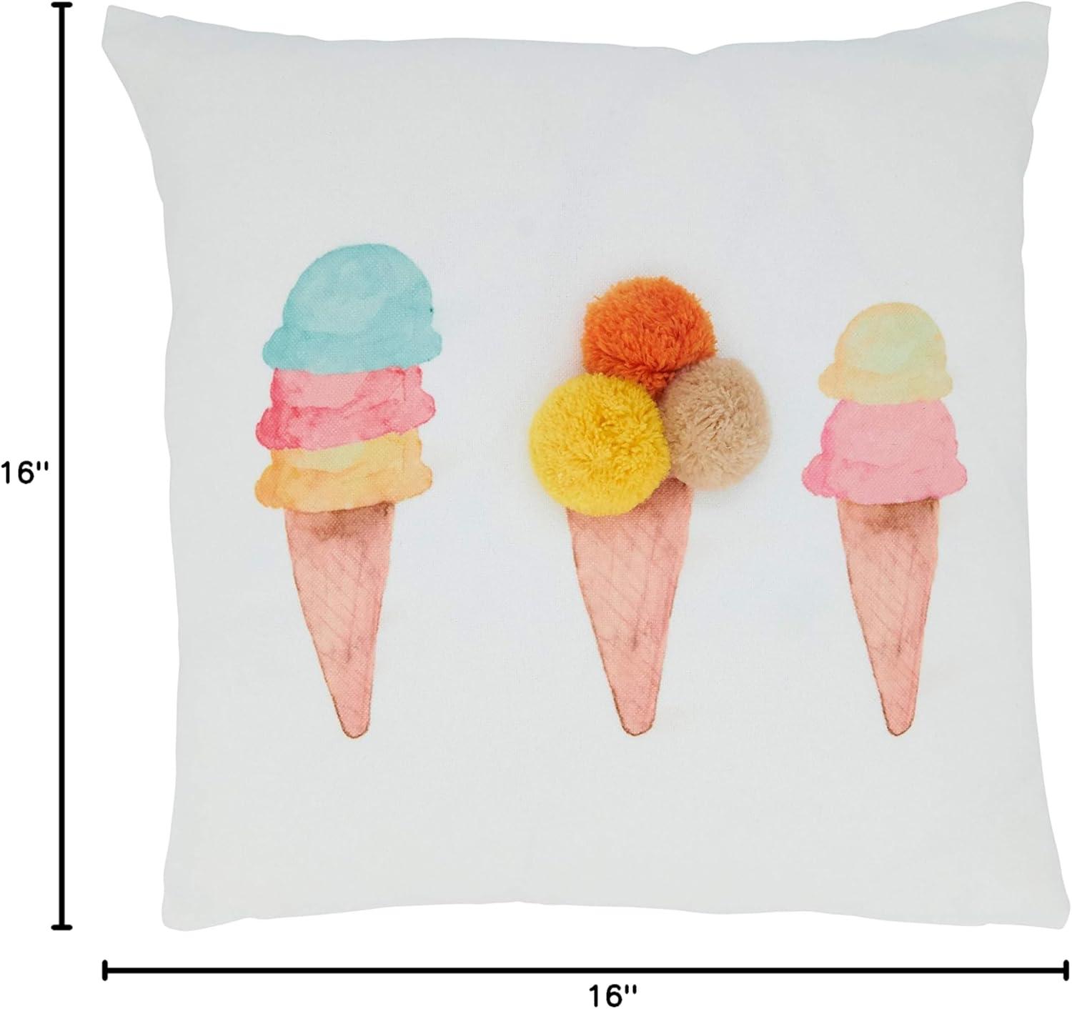 Multicolor Ice Cream Cone Pom Pom Kids Throw Pillow