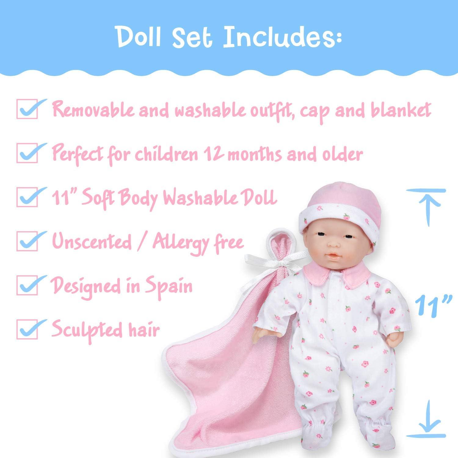 Caucasian 11-inch Small Soft Body Baby Doll | JC Toys - La Baby | Washable |Removable Pink Outfit w/ Hat & Blanket | For Children 12 Months +
