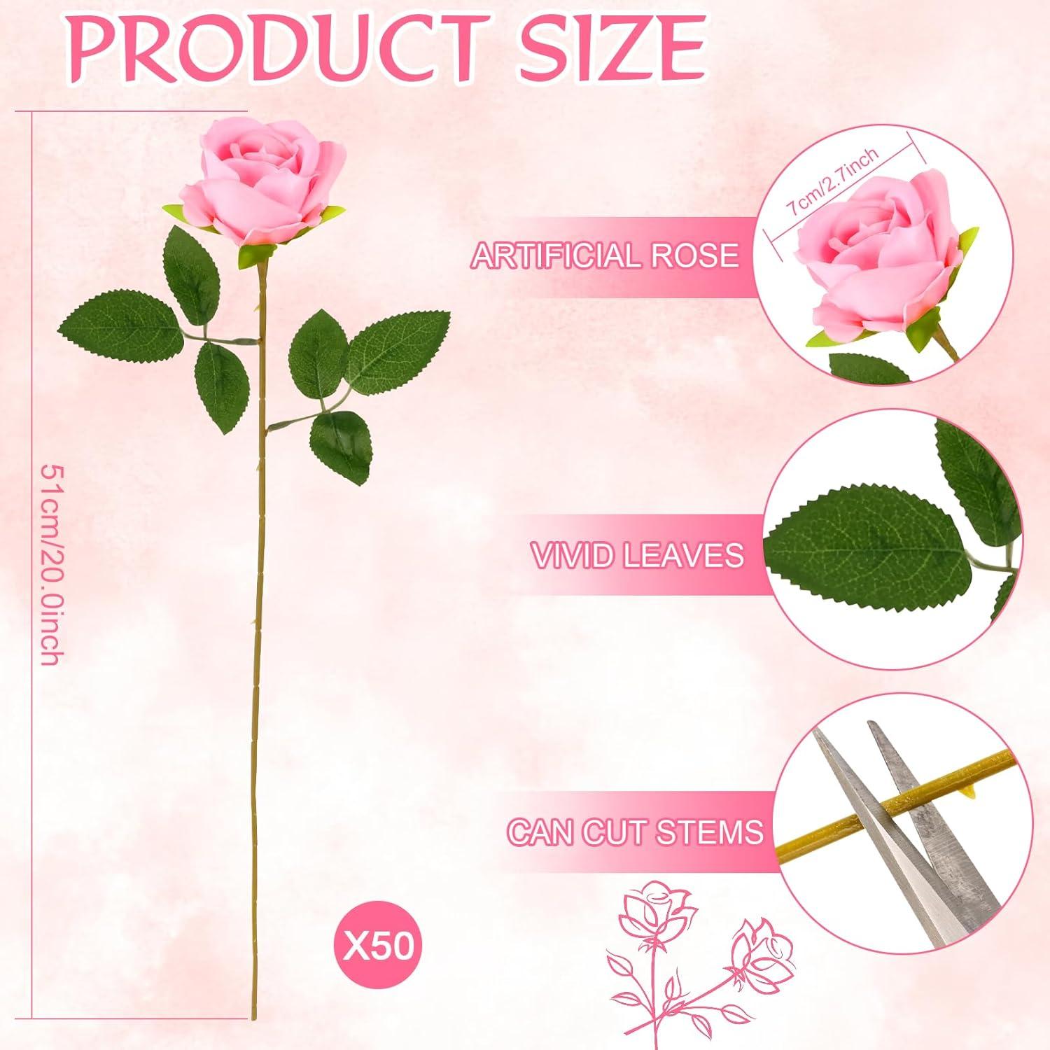 50 Pcs Artificial Rose Flower Realistic Silk Roses with Stem Bouquet of Flowers Plastic Flowers Real Looking Fake Roses for Home Wedding Centerpieces Party Decorations (Black)