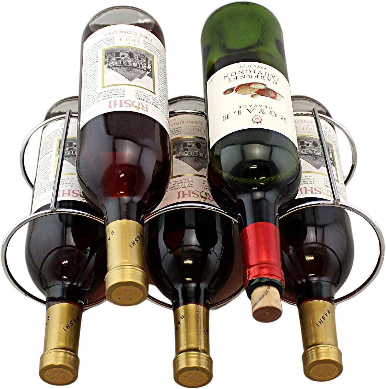 Dependable Industries Stackable Metal Wine Rack, 5-Bottle Free Standing Holder, Silver