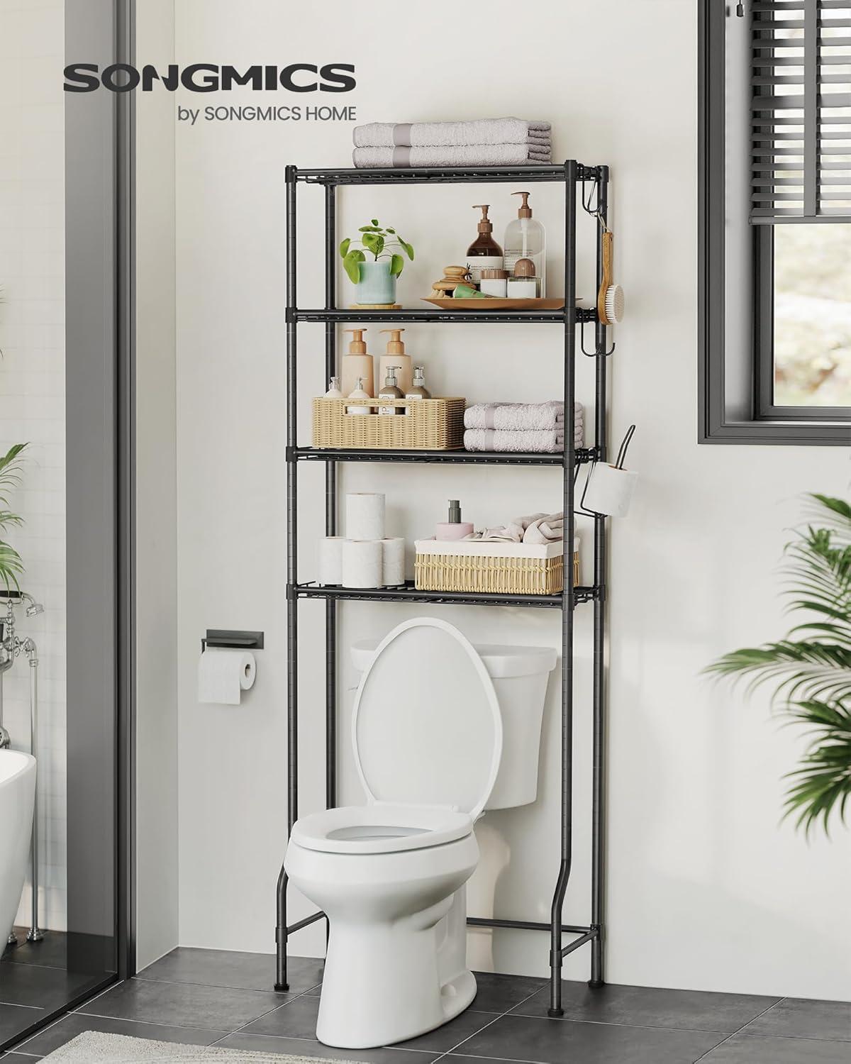 17 Stories Over The Toilet Bathroom Storage Shelf - 4-Tier Organizer With Adjustable Shelves And Hooks
