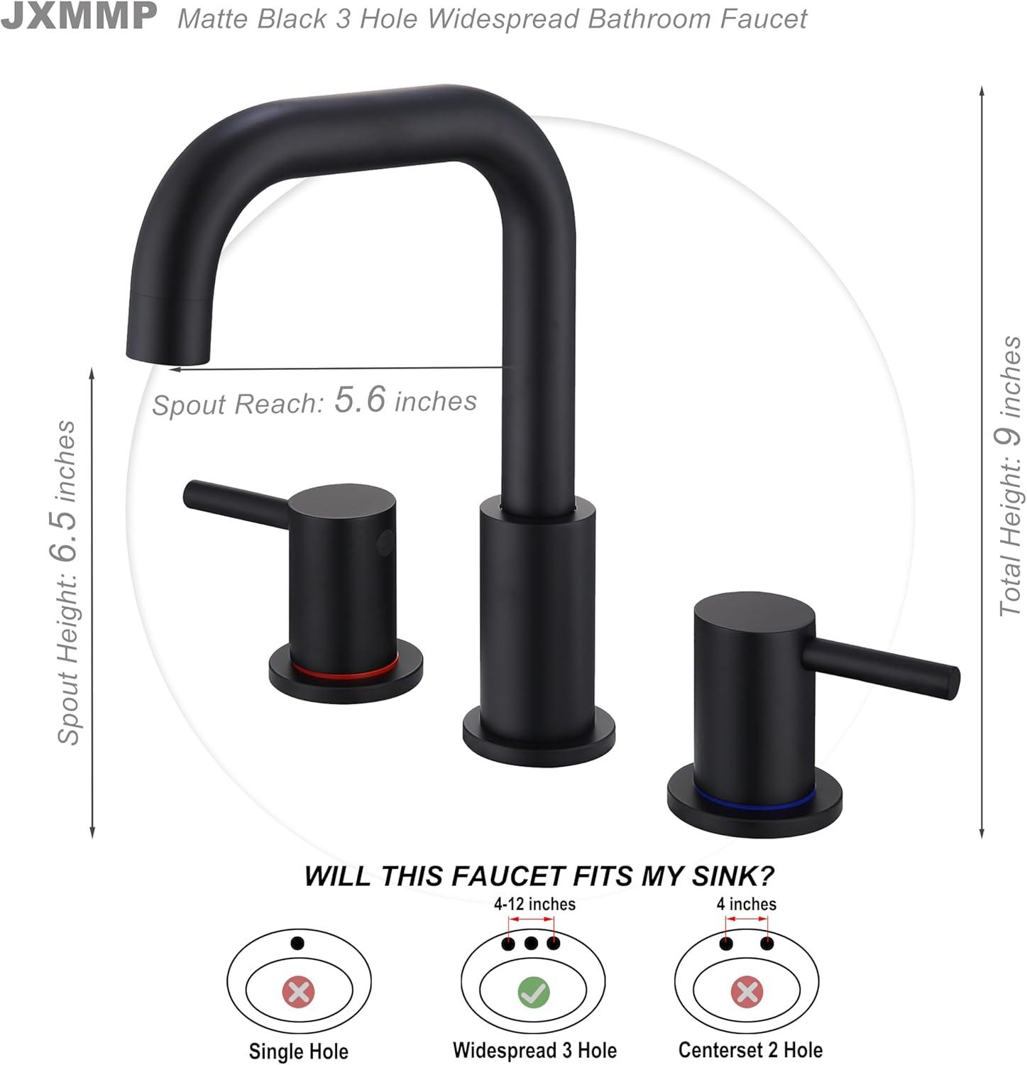 Matte Black 8" Widespread Bathroom Faucet with Pop-Up Drain