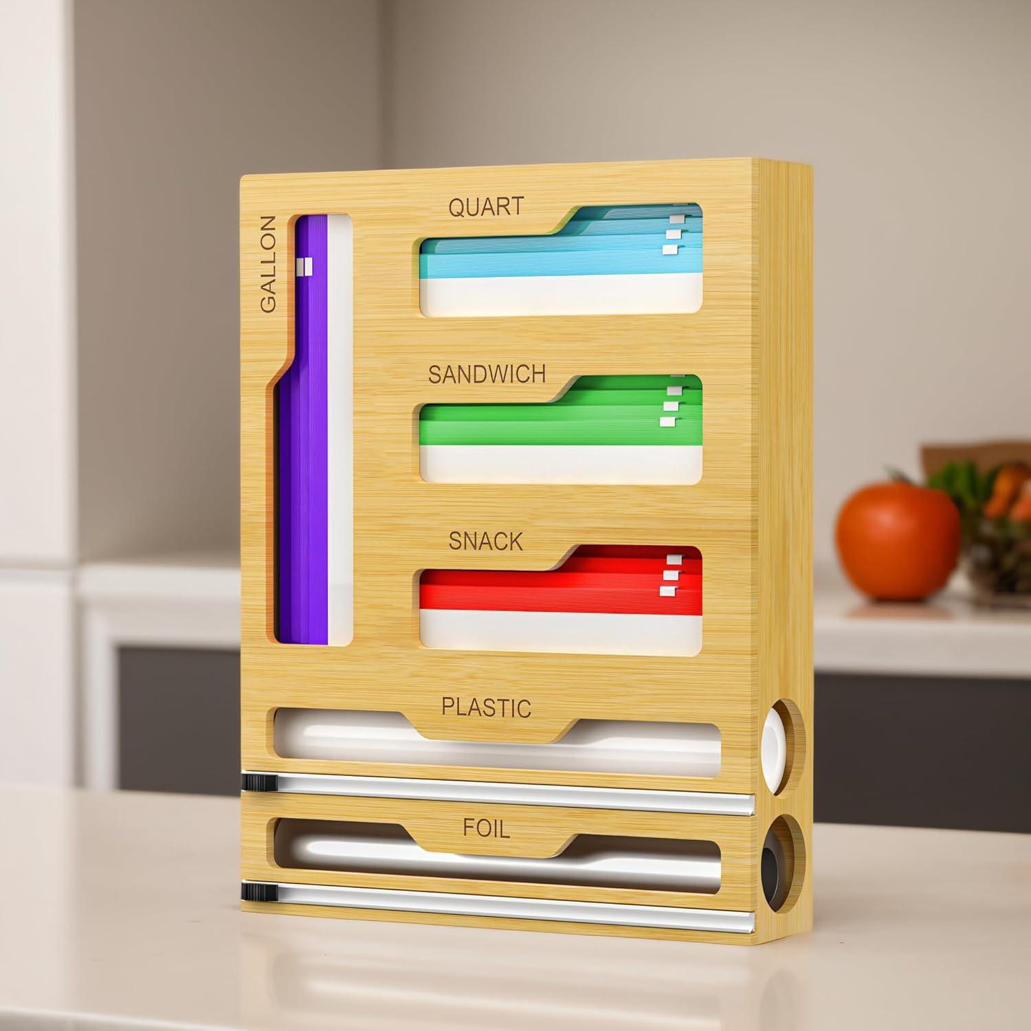 Natural Bamboo and Stainless Steel Kitchen Drawer Organizer