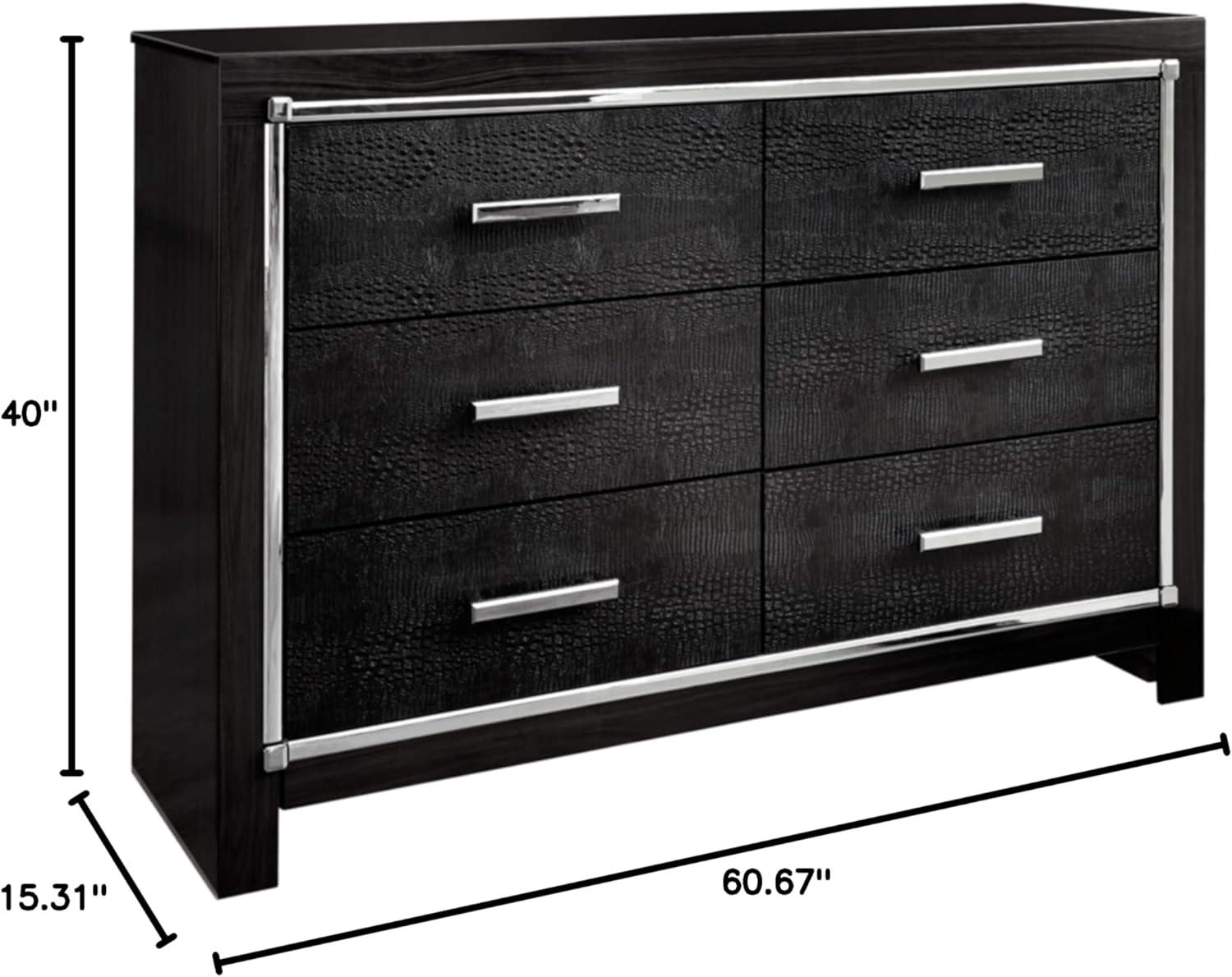 Black Glam 6-Drawer Dresser with Chrome Accents