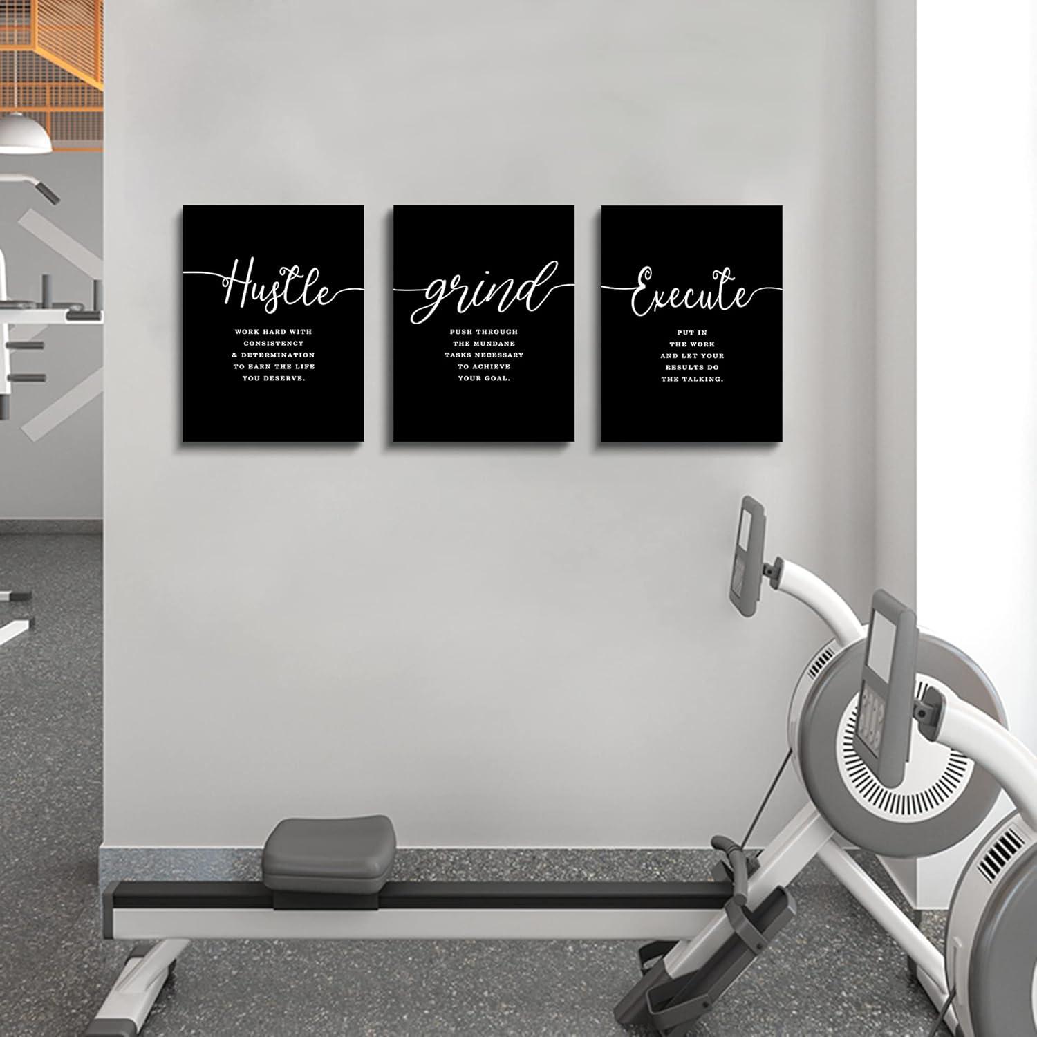 Office Decor - Hustle Quotes Execute Prints, Framed Canvas Wall Art Grind Quote, Office Wall Art, Black Large Poster, Positive MotivationalPrints, Inspirational Print (F-3pcs,12x16inchx3pcs)