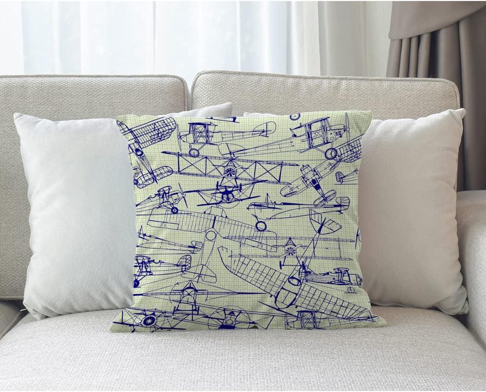 Old Airplanes Throw Pillows Covers Vintage Military Planes Model Cotton Linen Pillow Cover 18"X18" Pillowcase Decorative Pillow Cushion Cases for Sofa Bed Car Couch