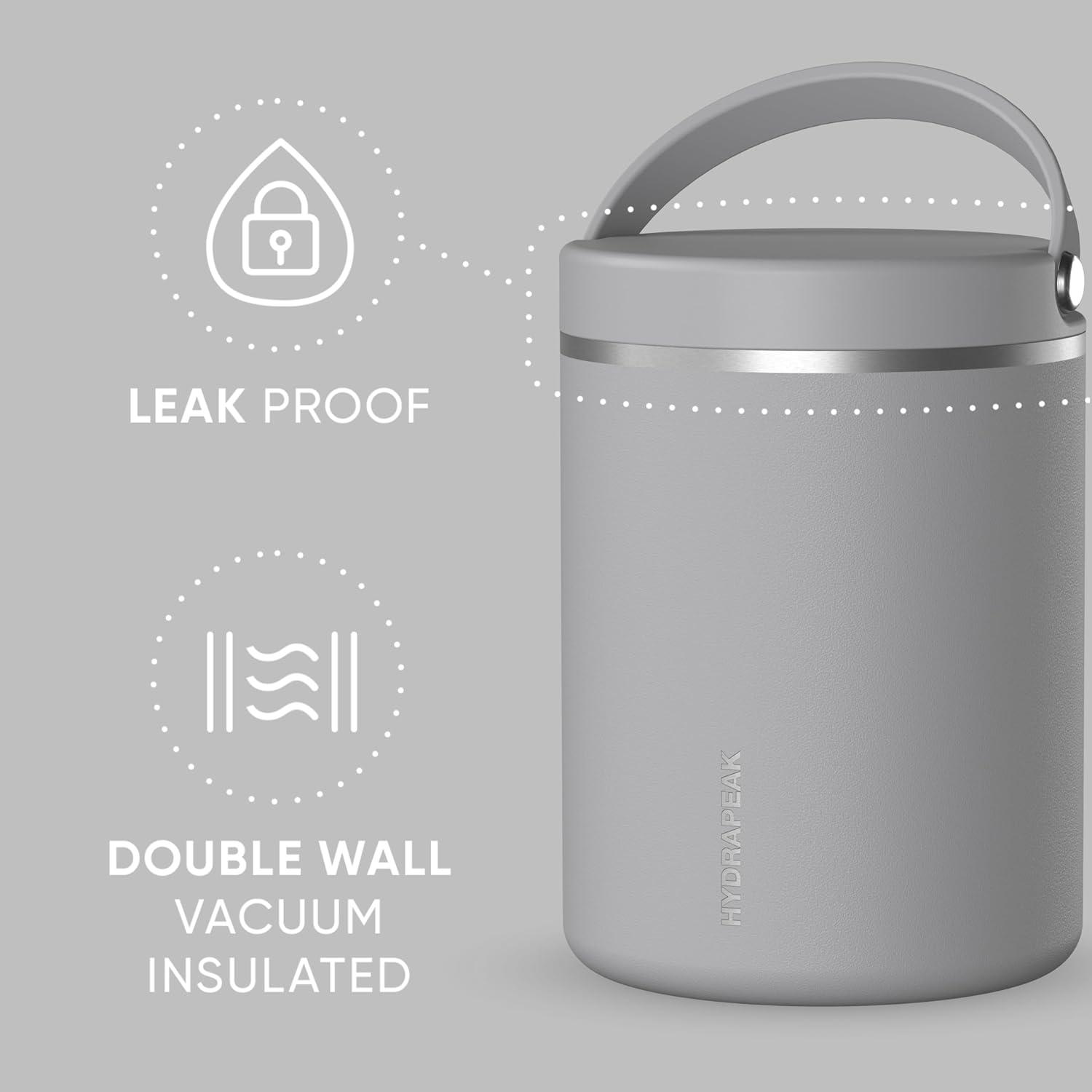 Hydrapeak 32 Oz Stainless Steel Vacuum Insulated Wide Mouth Leak-proof Thermos Food Jar For Hot And Cold, 10 Hours Hot 16 Hours Cold (Gray)