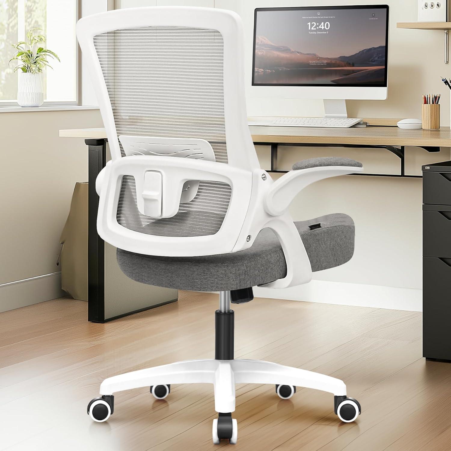 Neo Chair Ergonomic High Back Office Chair with Flip-up Arms Adjustable Lumbar Support, Gray