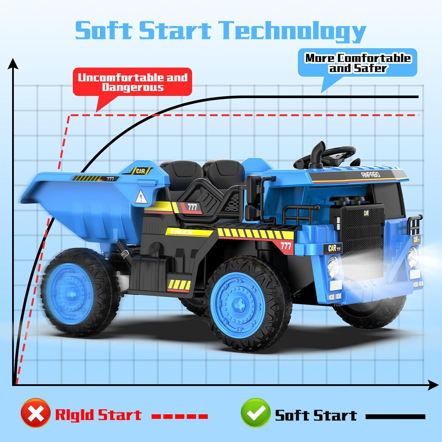 Blue 12V Battery-Powered Ride-On Dump Truck with Remote Control