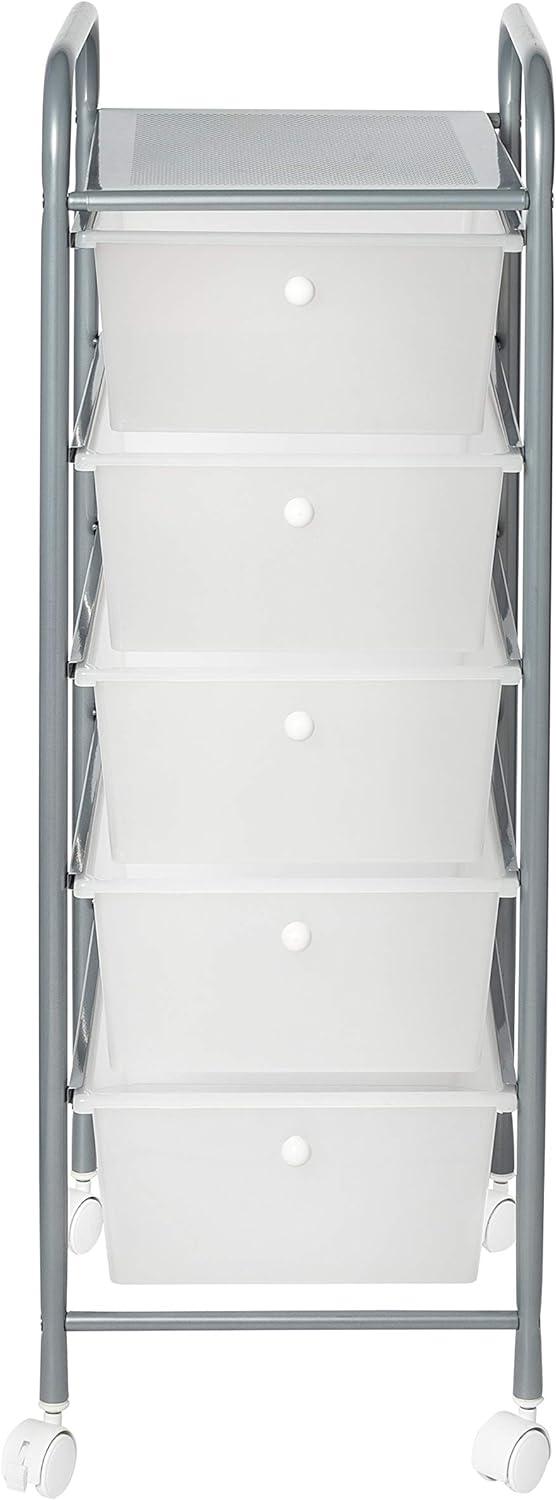 Silver and Clear 5-Drawer Rolling Storage Cart with Plastic Drawers