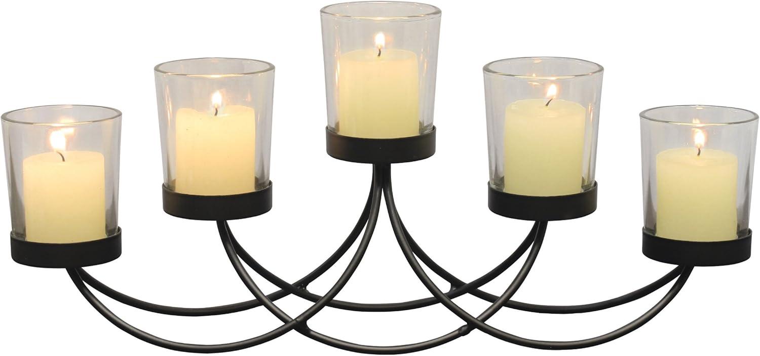 Black Metal and Glass 5-Light Scrolled Candelabra Centerpiece