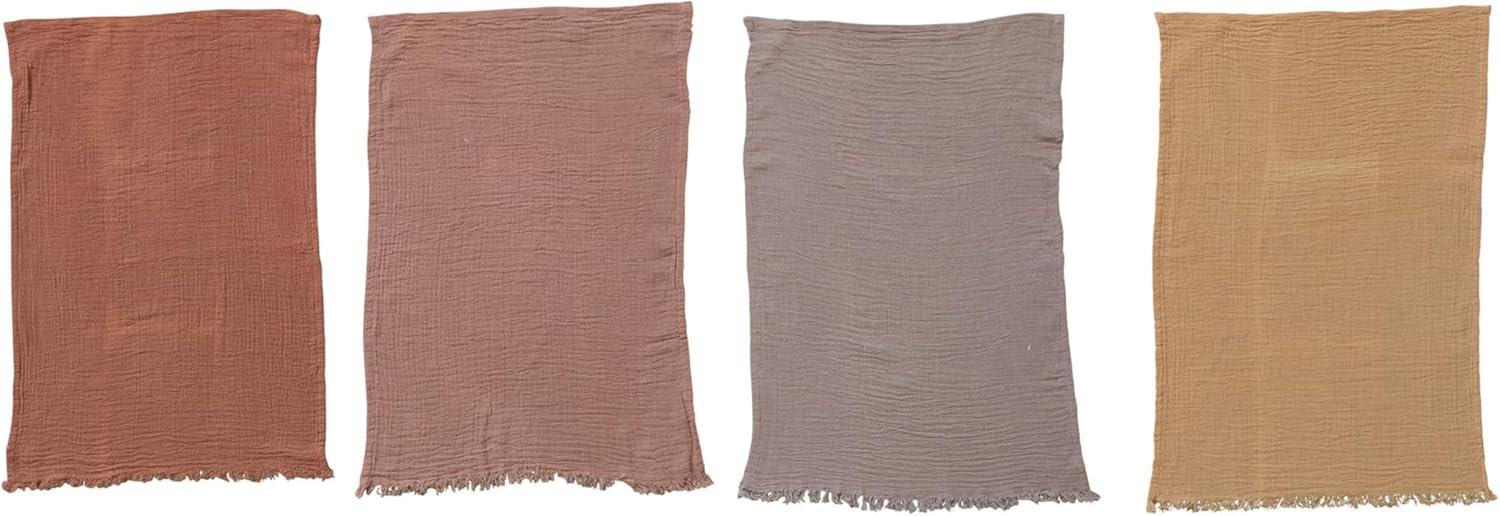 Creative Co-Op Cotton Double Cloth Tea Towel with Fringe, Multicolor, Set of 4