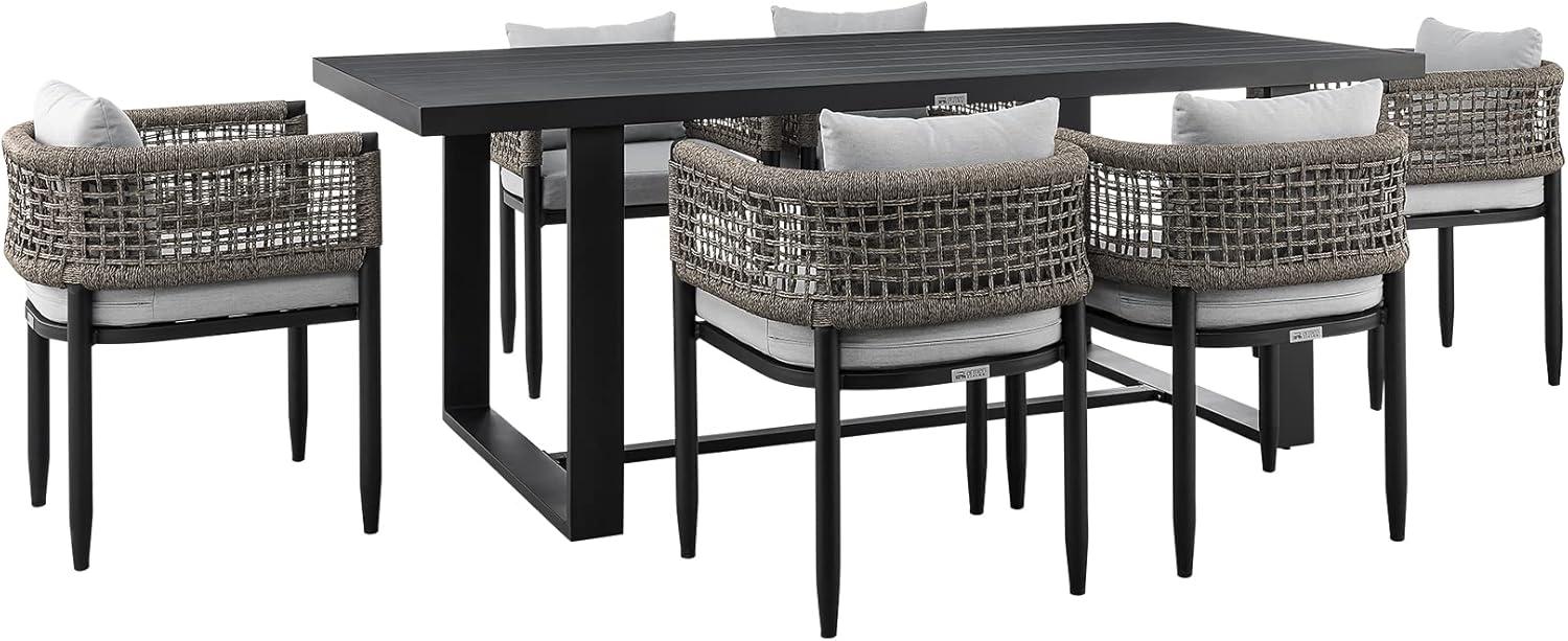 Felicia Outdoor Patio 7-Piece Dining Table Set in Aluminum with Grey Rope and Cushions