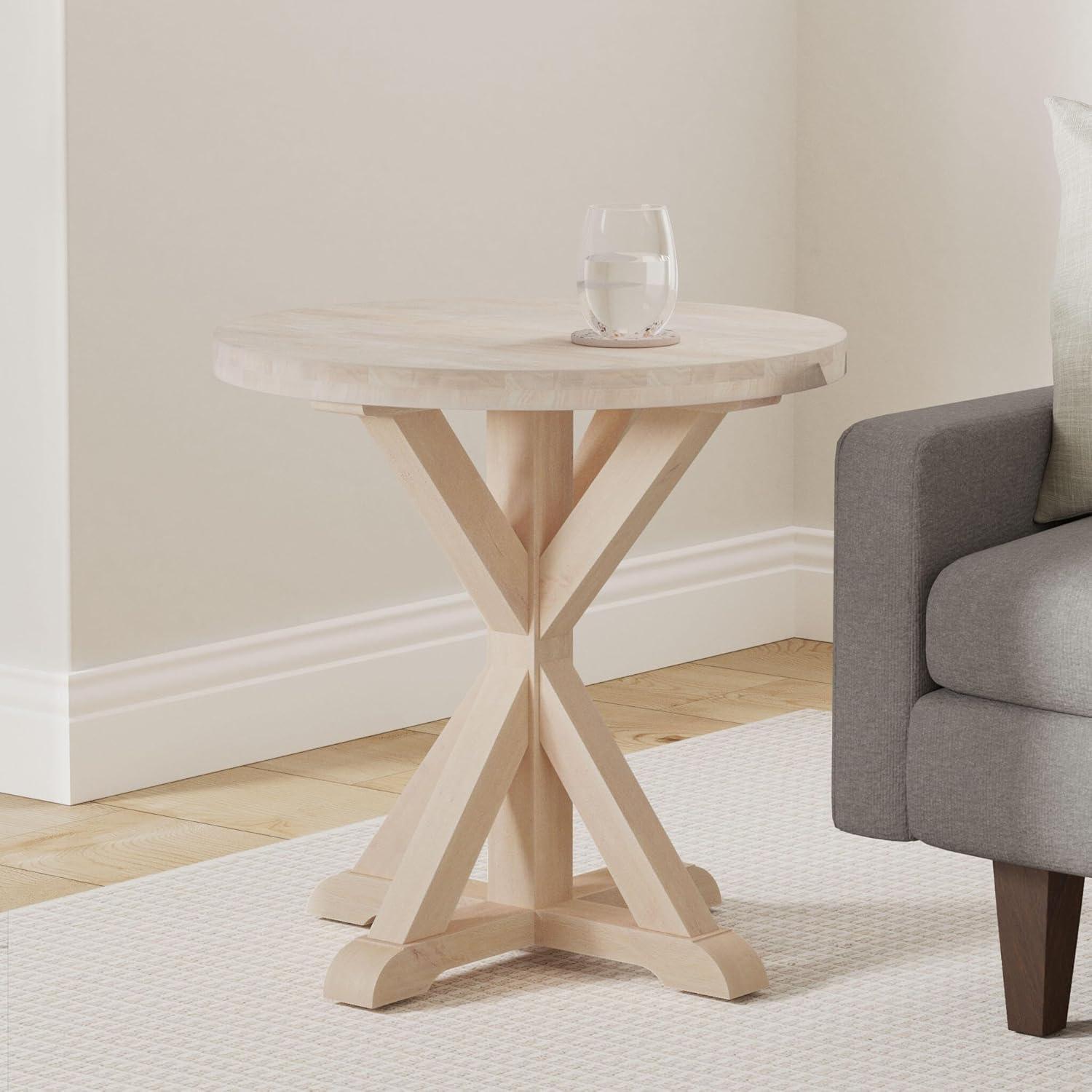 Sierra Round End Table Unfinished - International Concepts: Solid Wood, Parawood, 26" Height