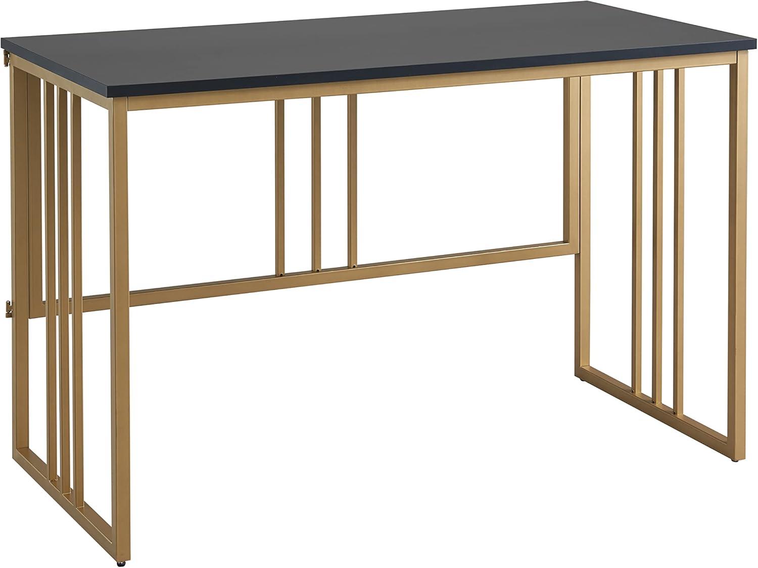 Sleek Matte Black and Gold Collapsible Writing Desk, 48 in