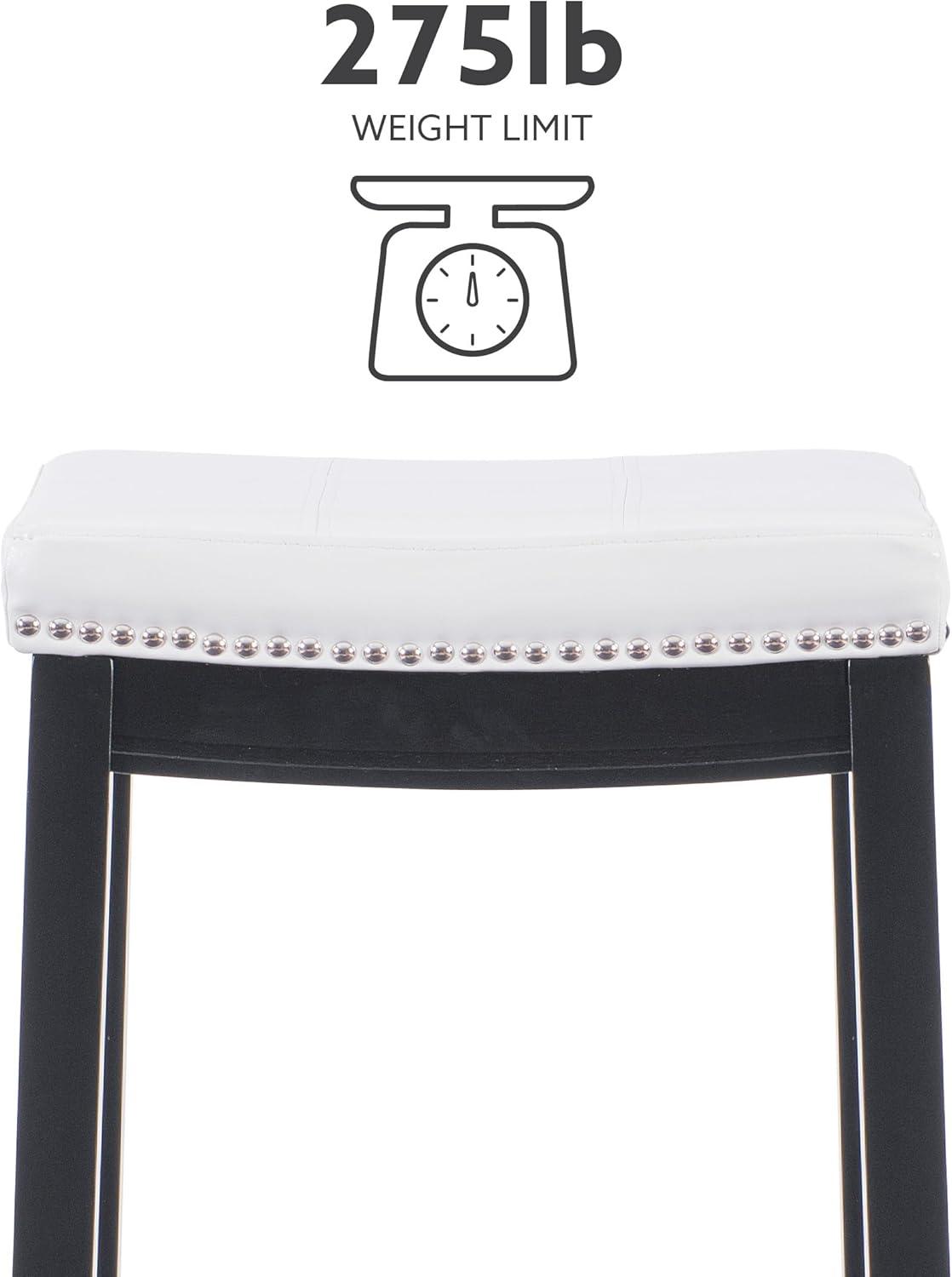 Claridge Backless Faux Leather Nailhead Saddle Barstool White/Black - Linon