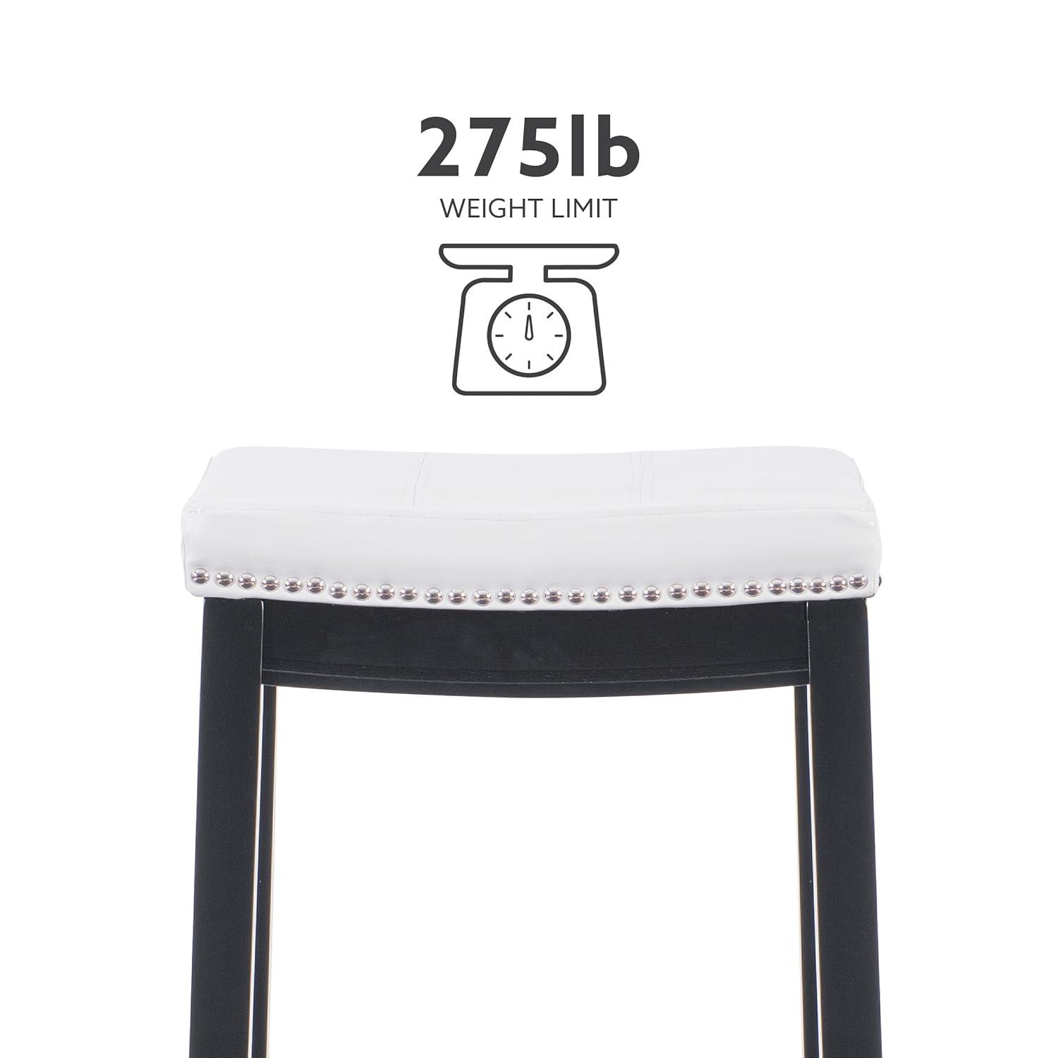 Claridge Backless Faux Leather Nailhead Saddle Barstool White/Black - Linon