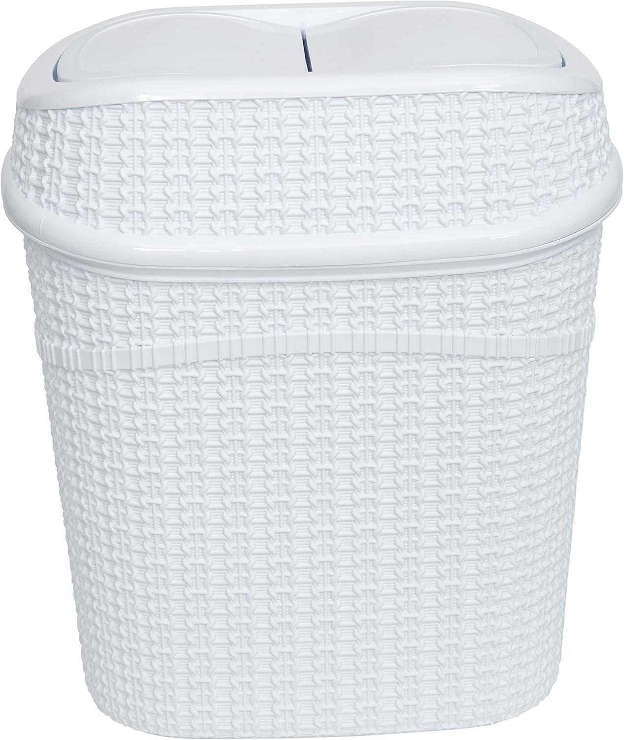 Bath Bliss 2 Pack 9.5 Liter Plastic Sailor Knot Swing Top Waste Bin in White