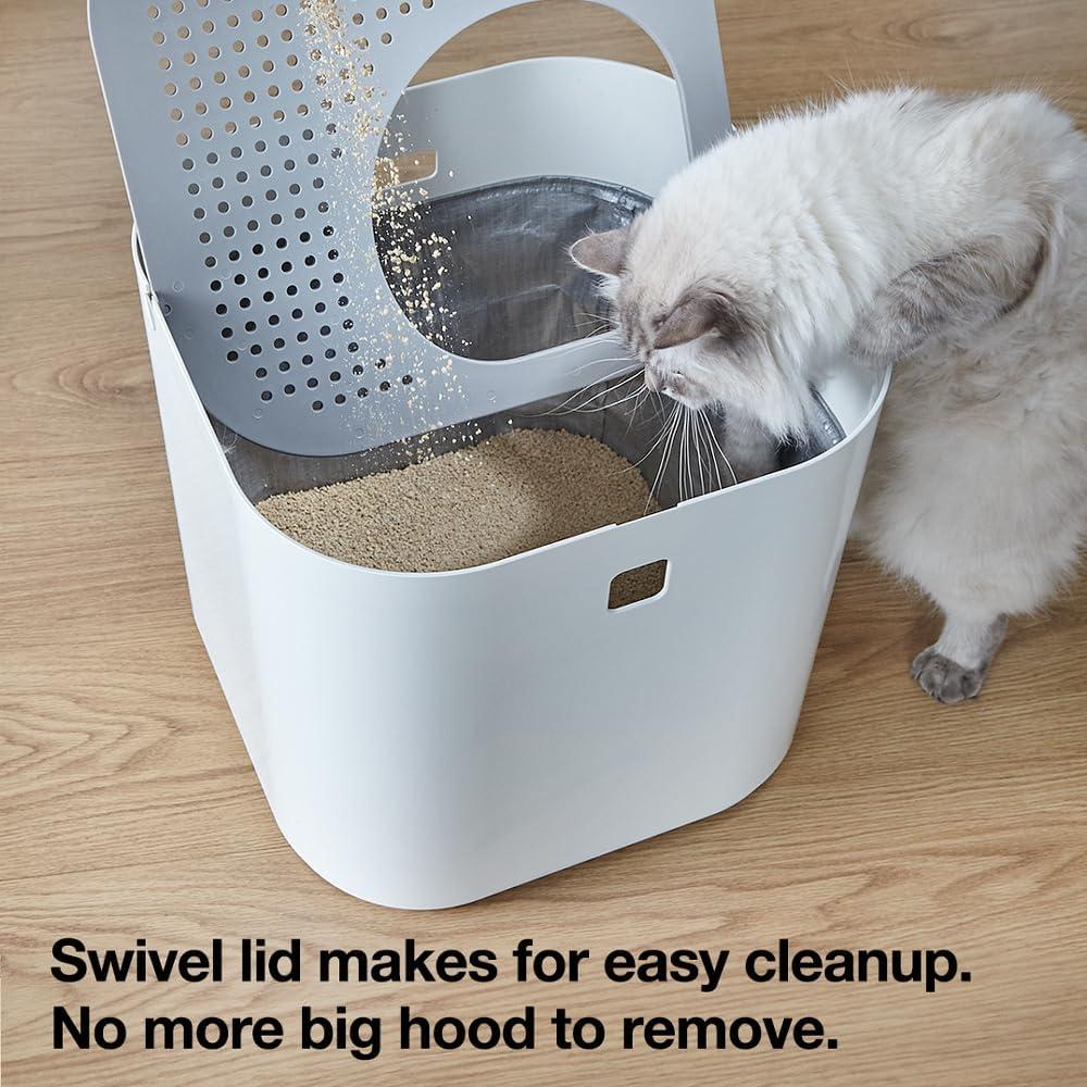 Litter Box, Pet Box with Top-Entry, Litter Box with Includes Scoop and Liner for Living Room, Pet Store, Bedroom, White