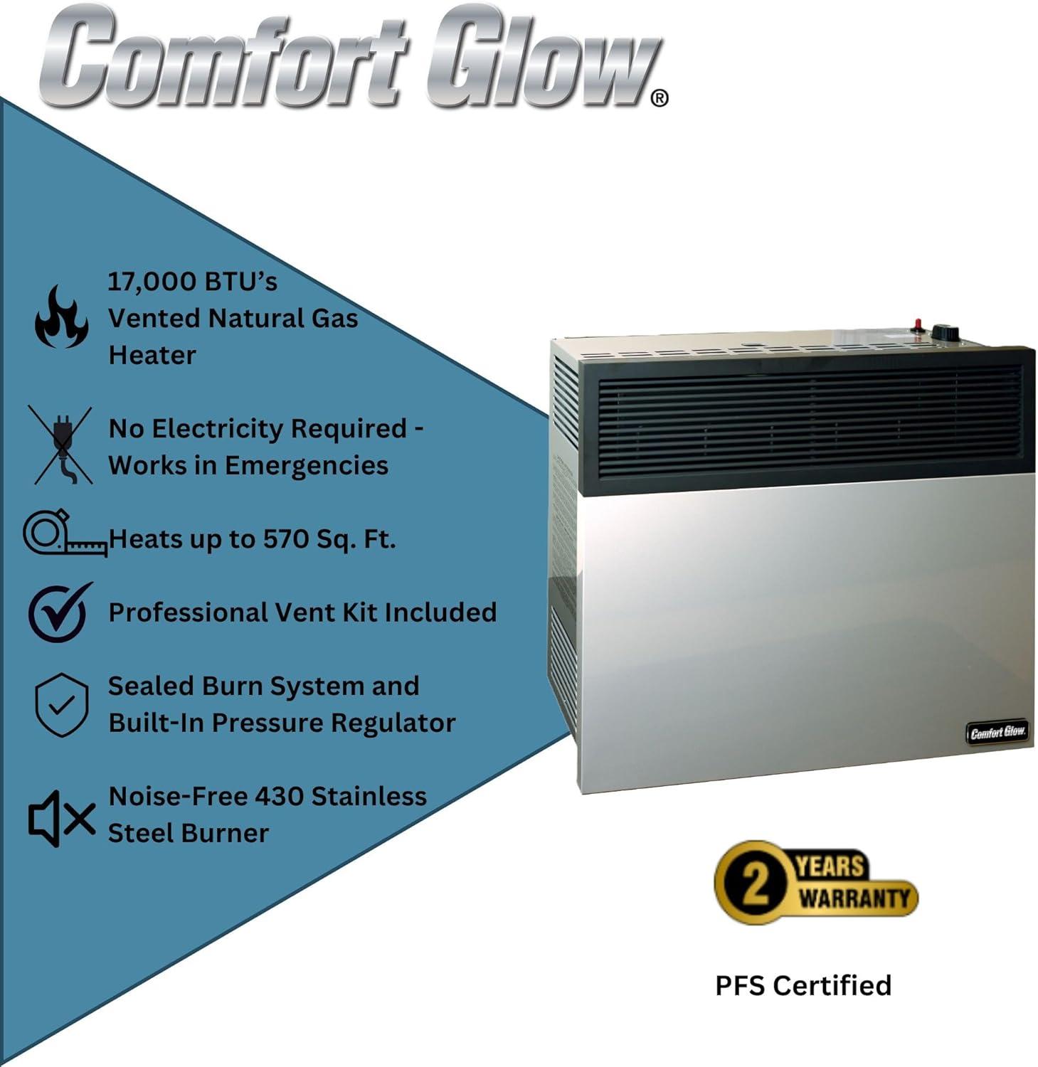 Comfort Glow Comfort Glow Direct Vent Natural Gas Heater, 25,000 BTU, Wall Mount, 825 Sq Ft - DVN25