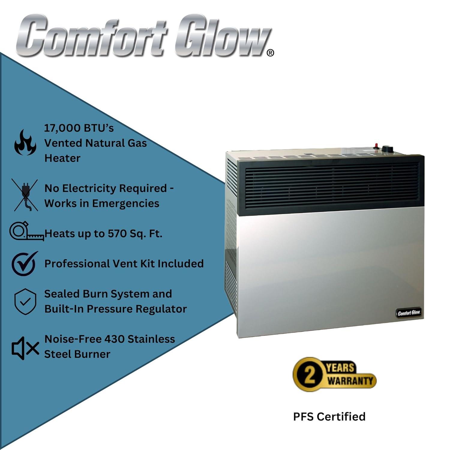Comfort Glow Comfort Glow Direct Vent Natural Gas Heater, 25,000 BTU, Wall Mount, 825 Sq Ft - DVN25