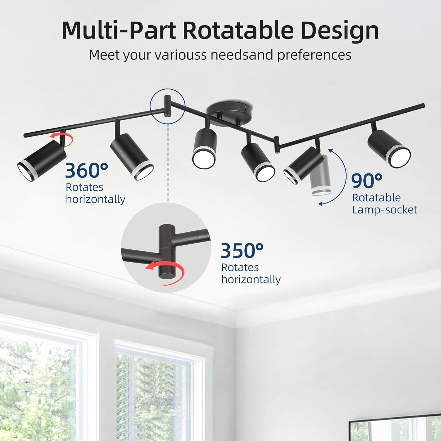 Modern Black Aluminum 6-Light Adjustable Track Lighting Kit