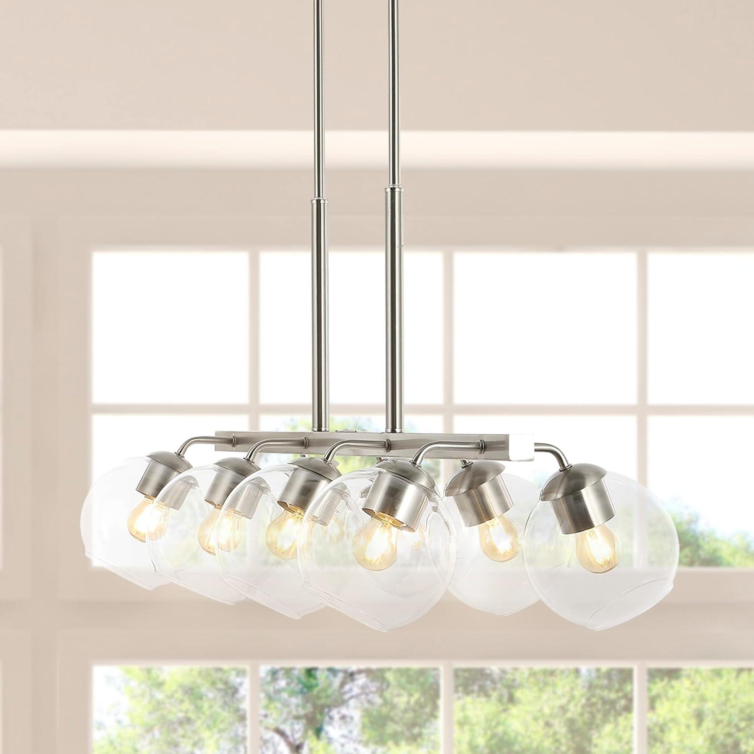 Julian 33.5" Nickel/Clear LED Linear Pendant with Clear Glass Globes