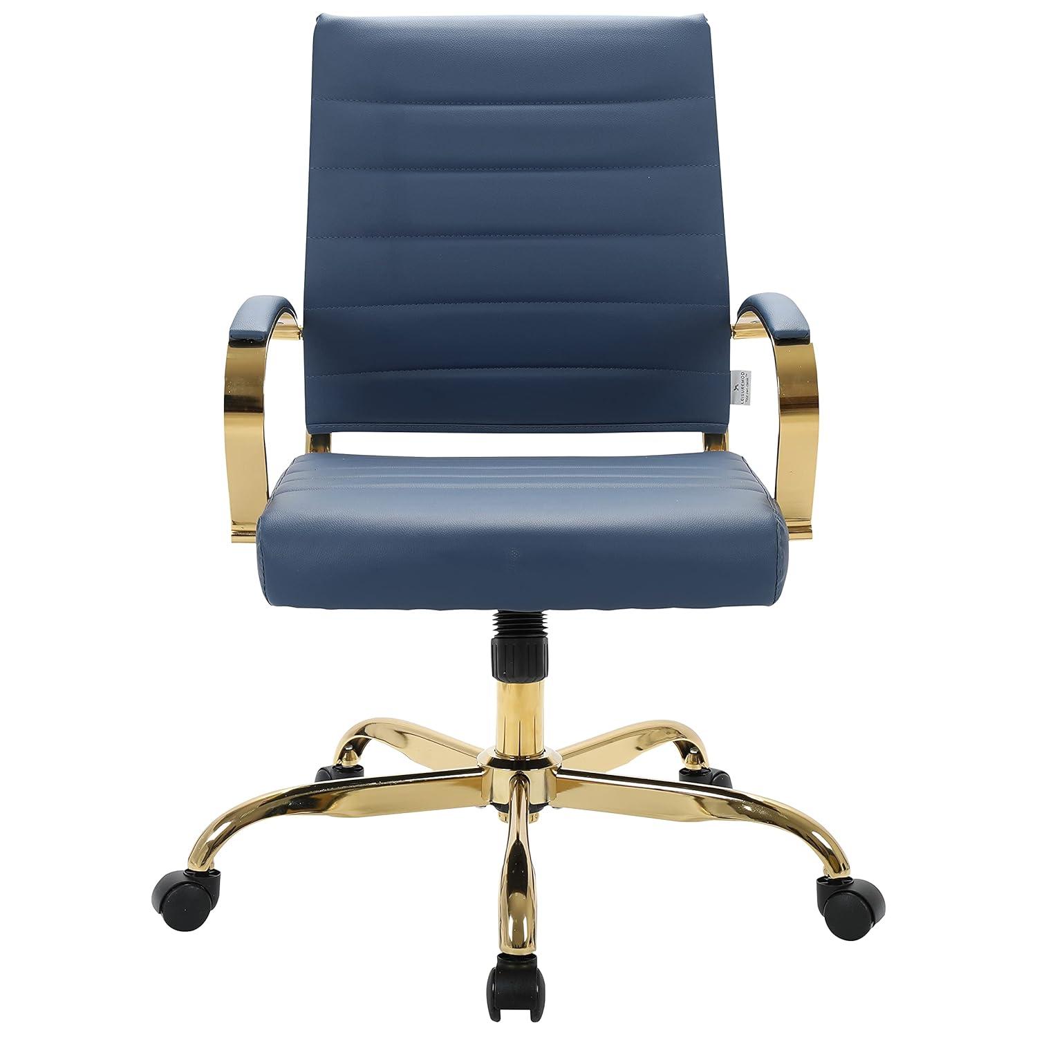 Everly Quinn Naudain Leather Office Chair – Modern Executive Swivel Task Chair with Wheels, Adjustable Height & Padded Arms for Desk or Conference Room