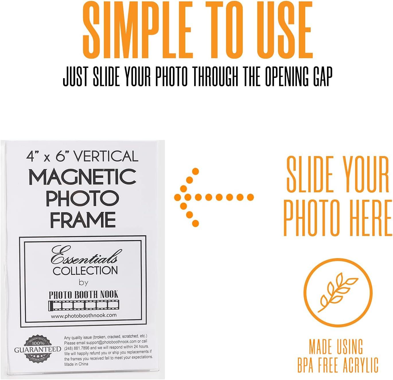 Photo Booth Nook | Magnetic Photo Frames for Refrigerator 4x6 (12 Count) | Clear Acrylic Picture frames 4x6 | Vertical Orientation