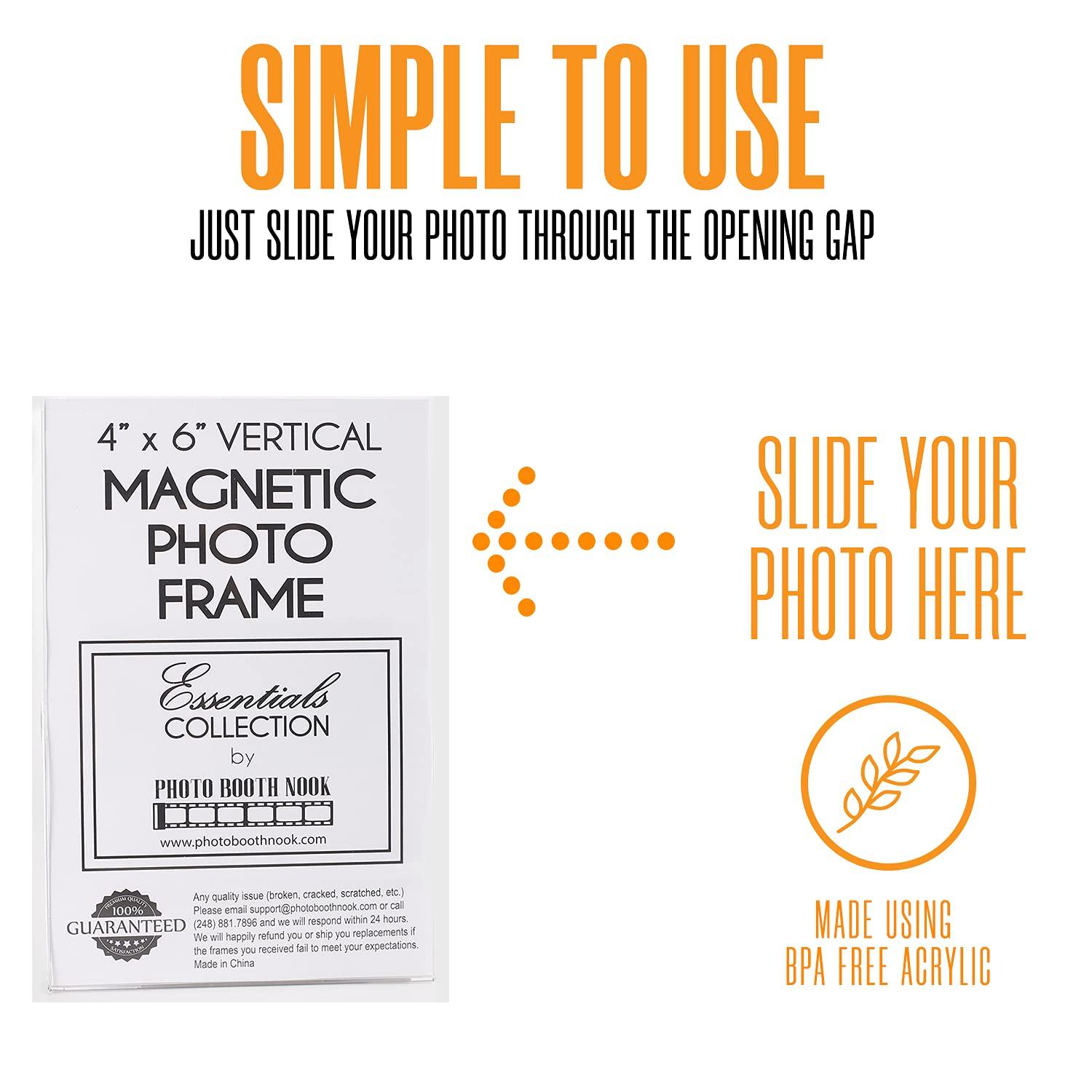 Photo Booth Nook | Magnetic Photo Frames for Refrigerator 4x6 (12 Count) | Clear Acrylic Picture frames 4x6 | Vertical Orientation