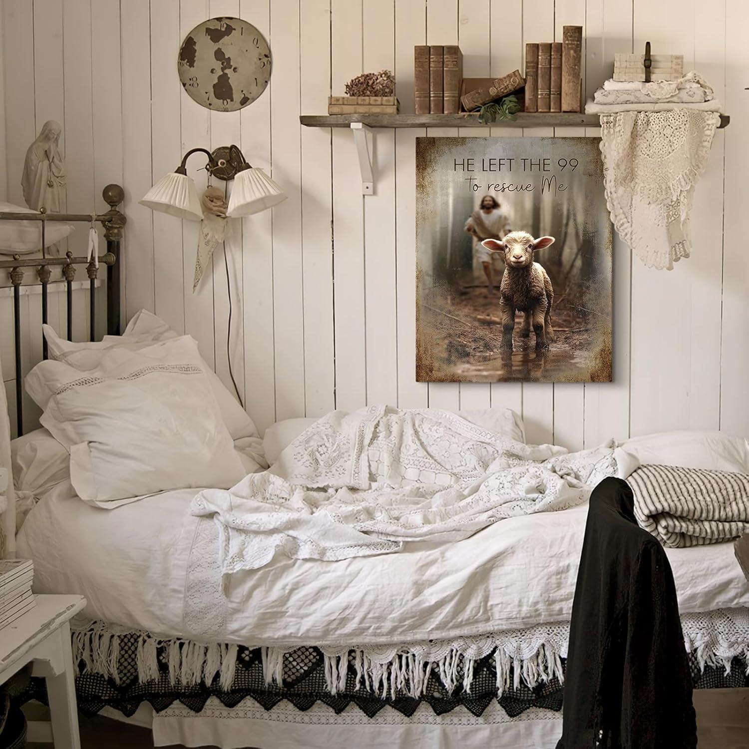 Jesus Running After Lost Lamb Canvas Print with Quote