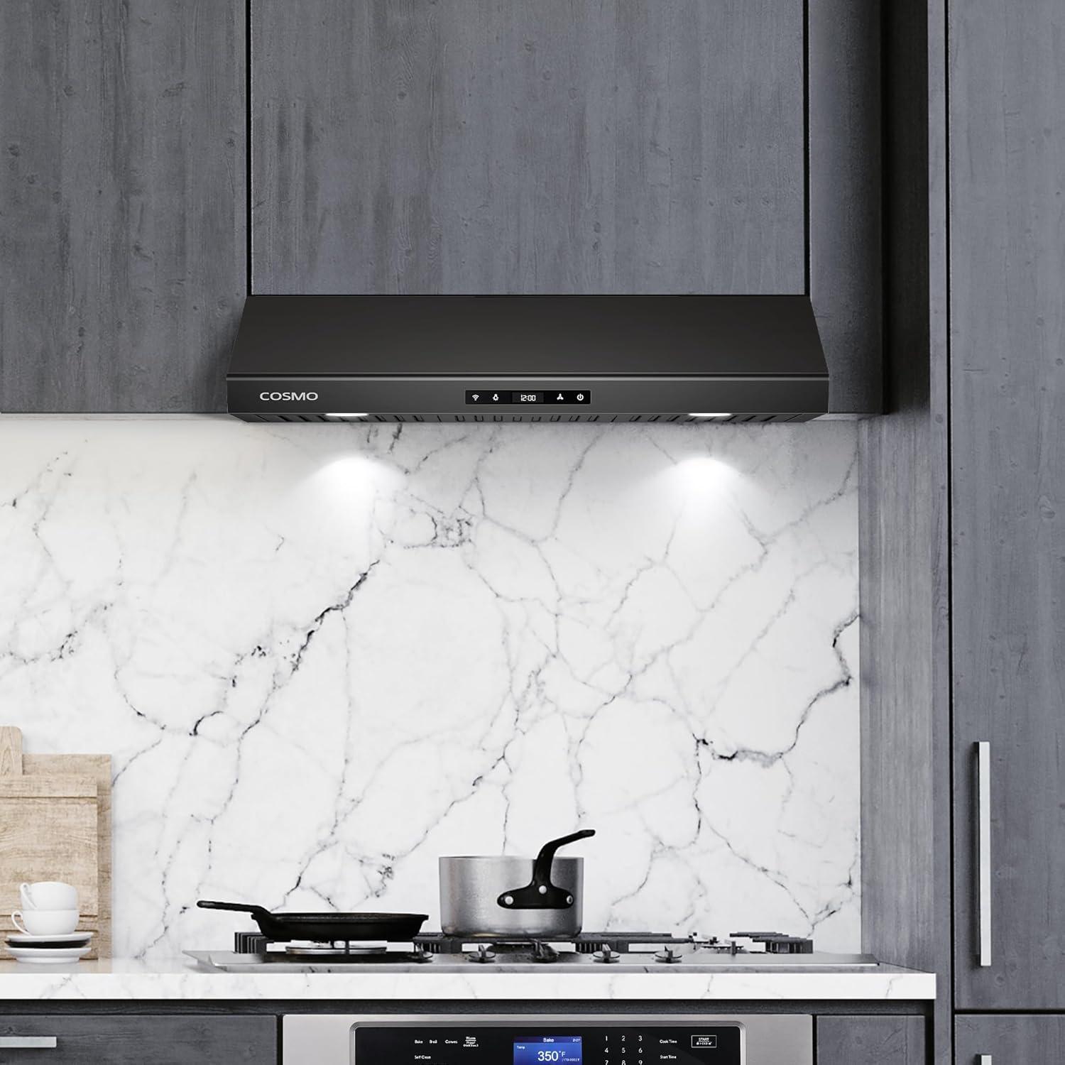 Cosmo 30 in. Haven Collection Ducted Under Cabinet Range Hood, Touch Controls, LED Lights, Permanent Filters in Matte Black