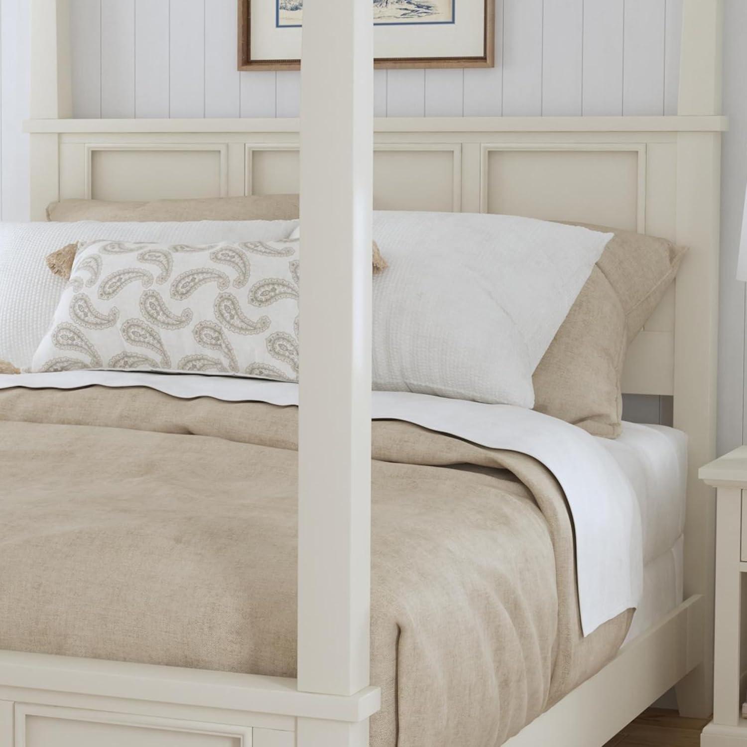 Homestyles Naples Off White Wood Queen Bed and Nightstand