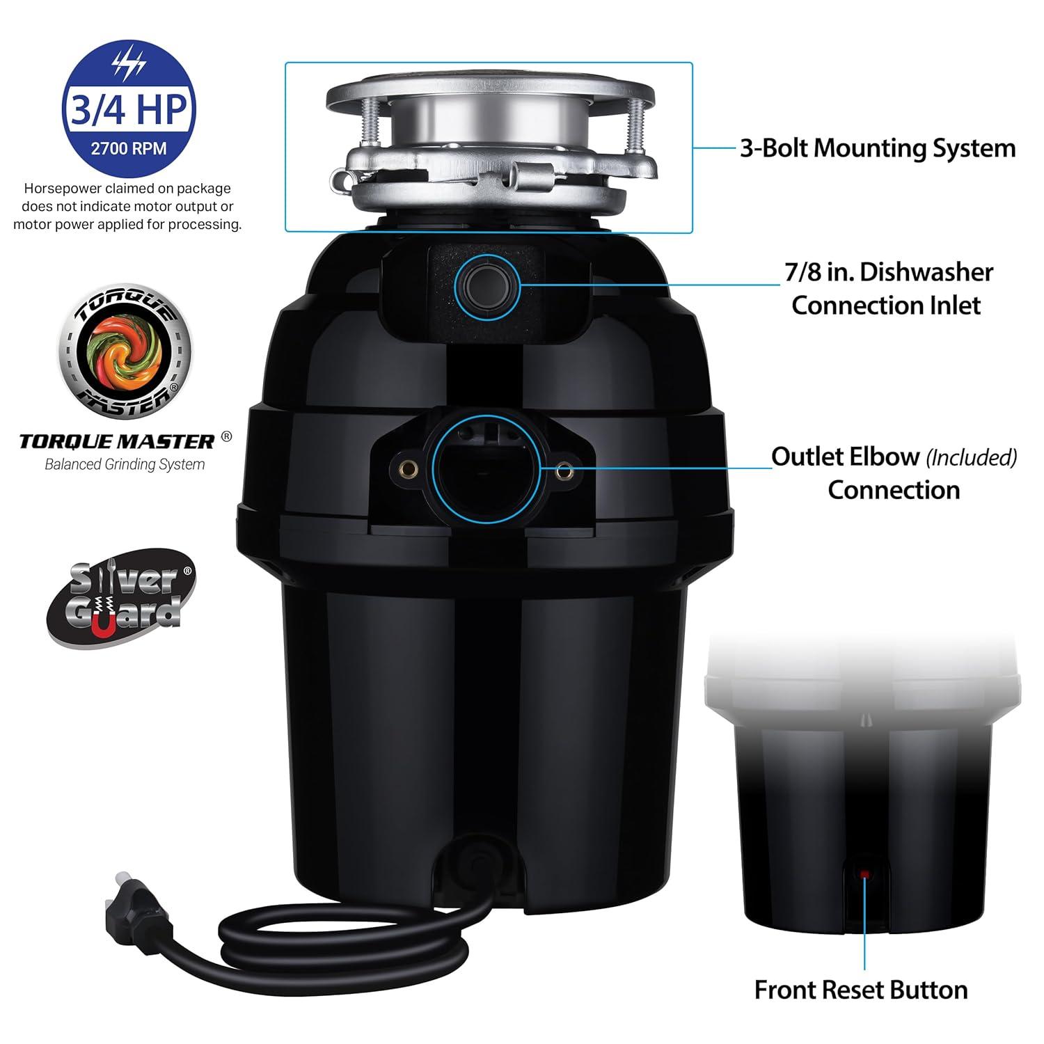 Waste Maid Deluxe 3/4 HP Continuous Feed Garbage Disposal 10-US-WM-458-3B
