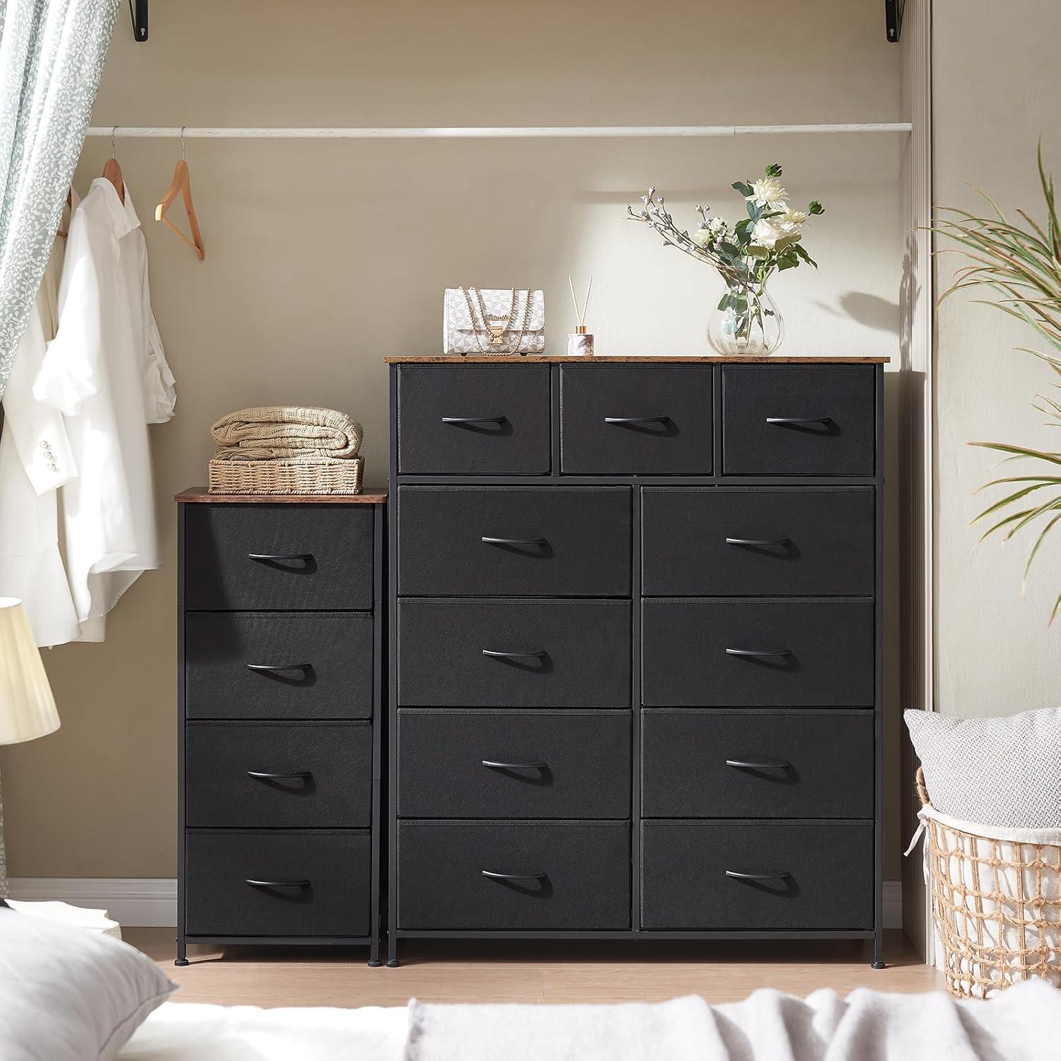 Black Rustic Brown Vertical Combo Dresser with 4 Drawers