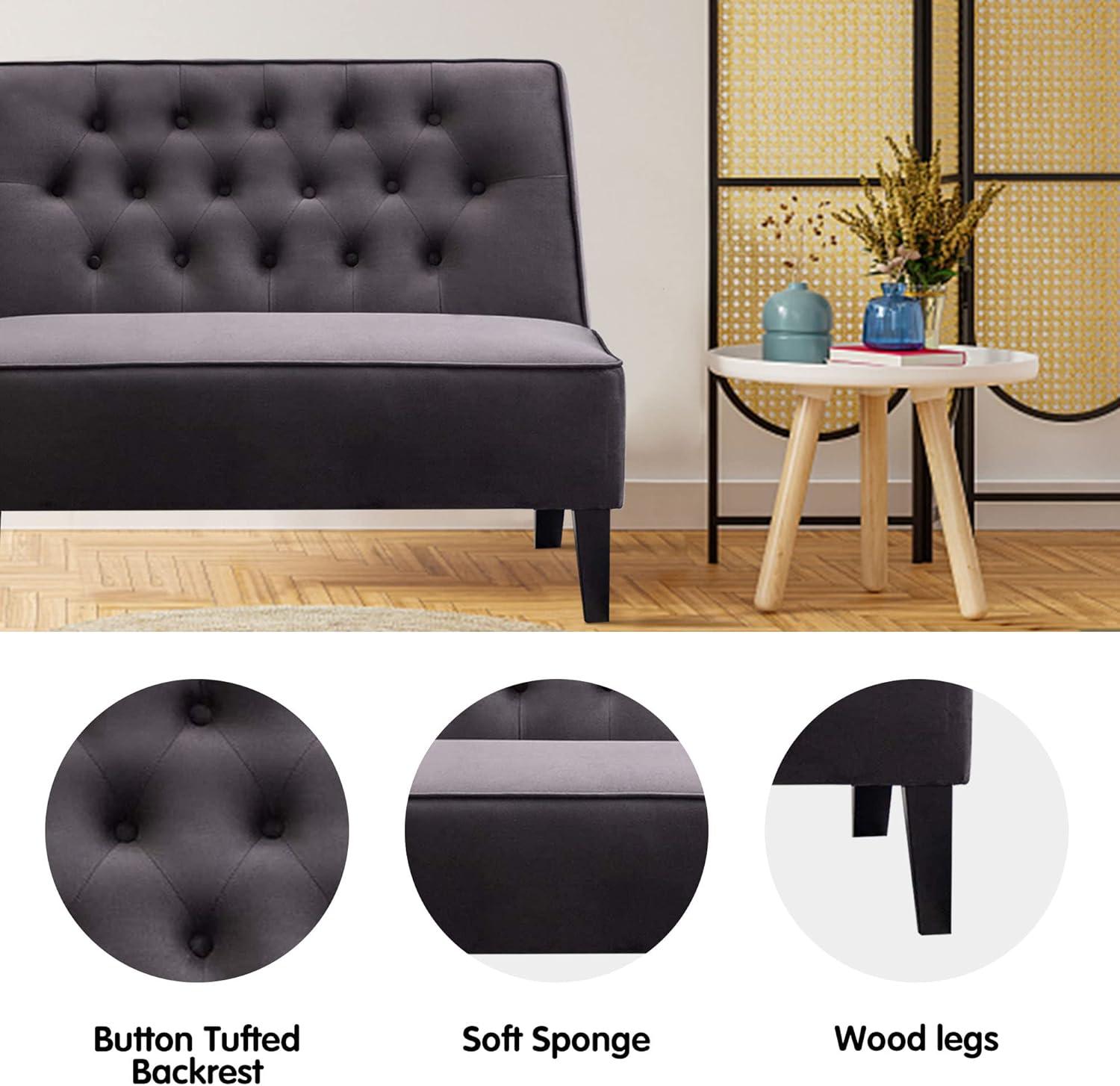 annjoe Button Tufted Loveseat Settee Upholstered Sofa Backrest Buckle Couch Banquette Bench for Dining Room Living Room Bedroom Funiture(Gray 1)