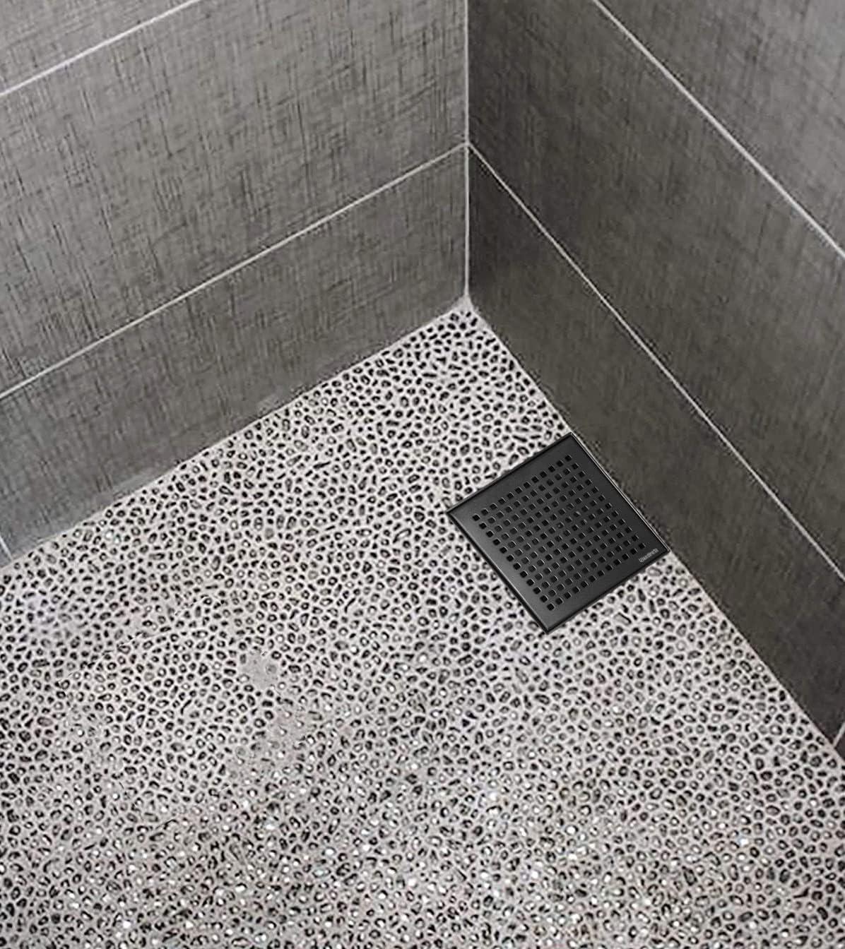 Neodrain 6-Inch Square Shower Drain with Removable Quadrato Pattern Grate,Brushed 304 Stainless Steel, with Watermark&CUPC Certified,Black