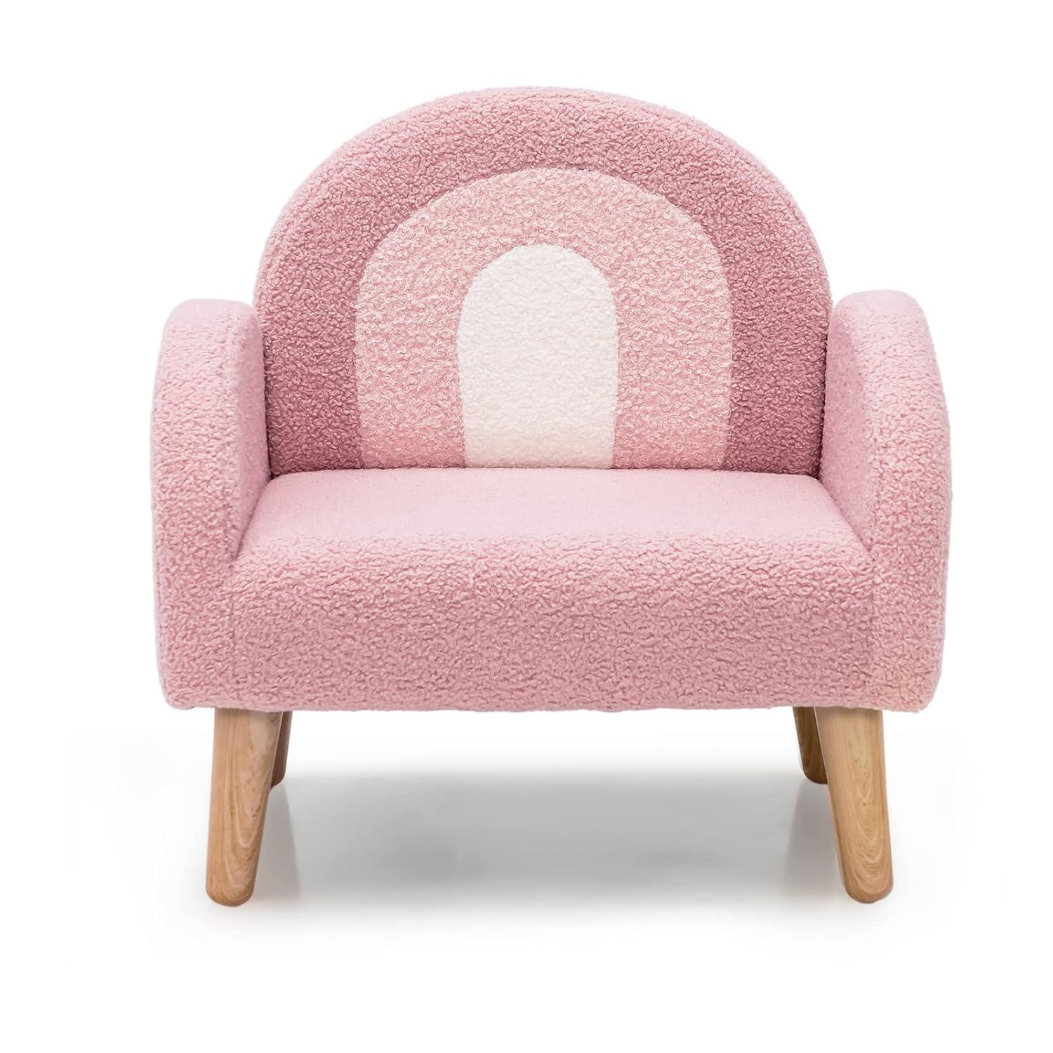 Pink Velvet Kids Armchair with Wooden Legs
