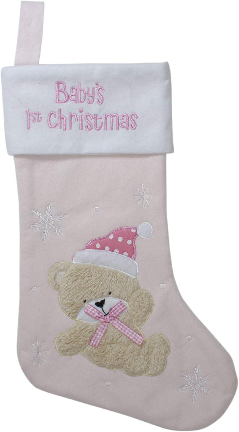 Pink and White Baby's 1st Christmas Teddy Bear Stocking