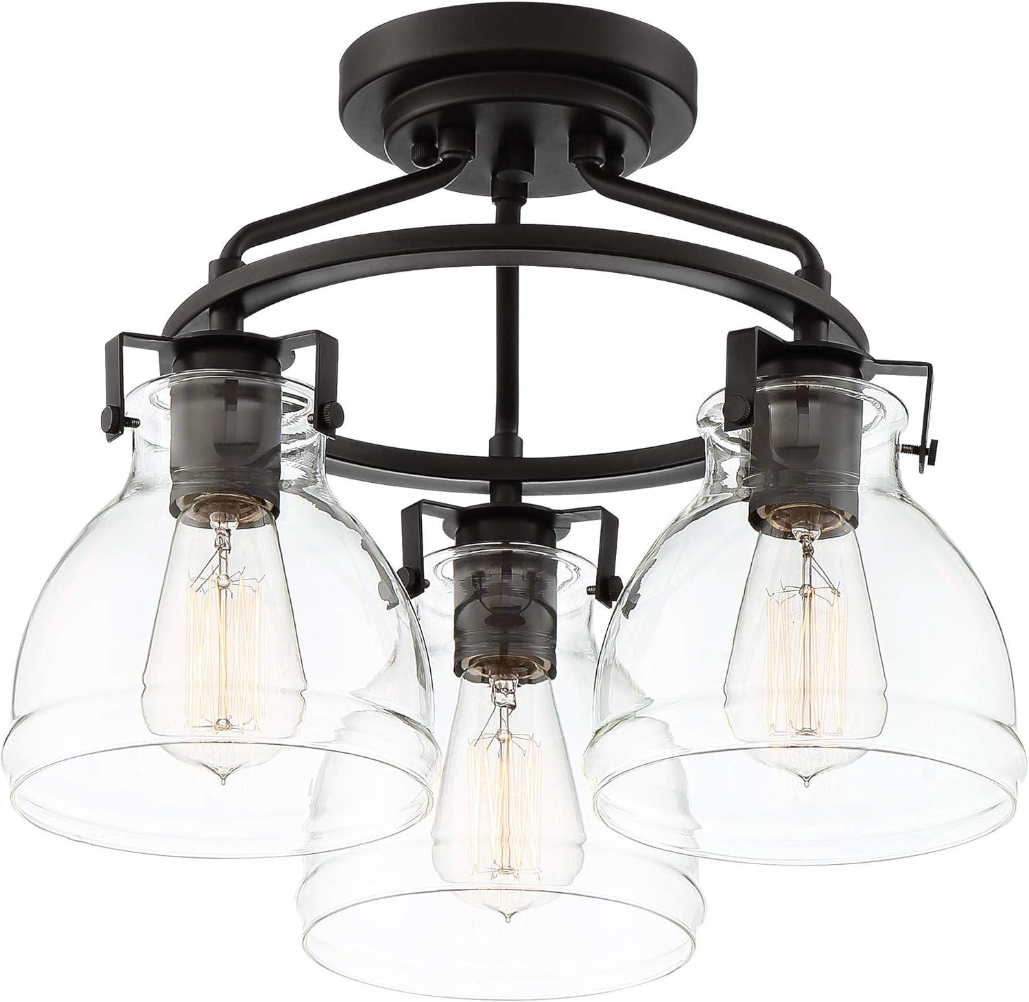 Possini Euro Design Industrial Rustic Farmhouse Ceiling Light Semi Flush Mount Fixture 14 1/2" Wide Bronze 3-Light Clear Glass Shade for Bedroom House