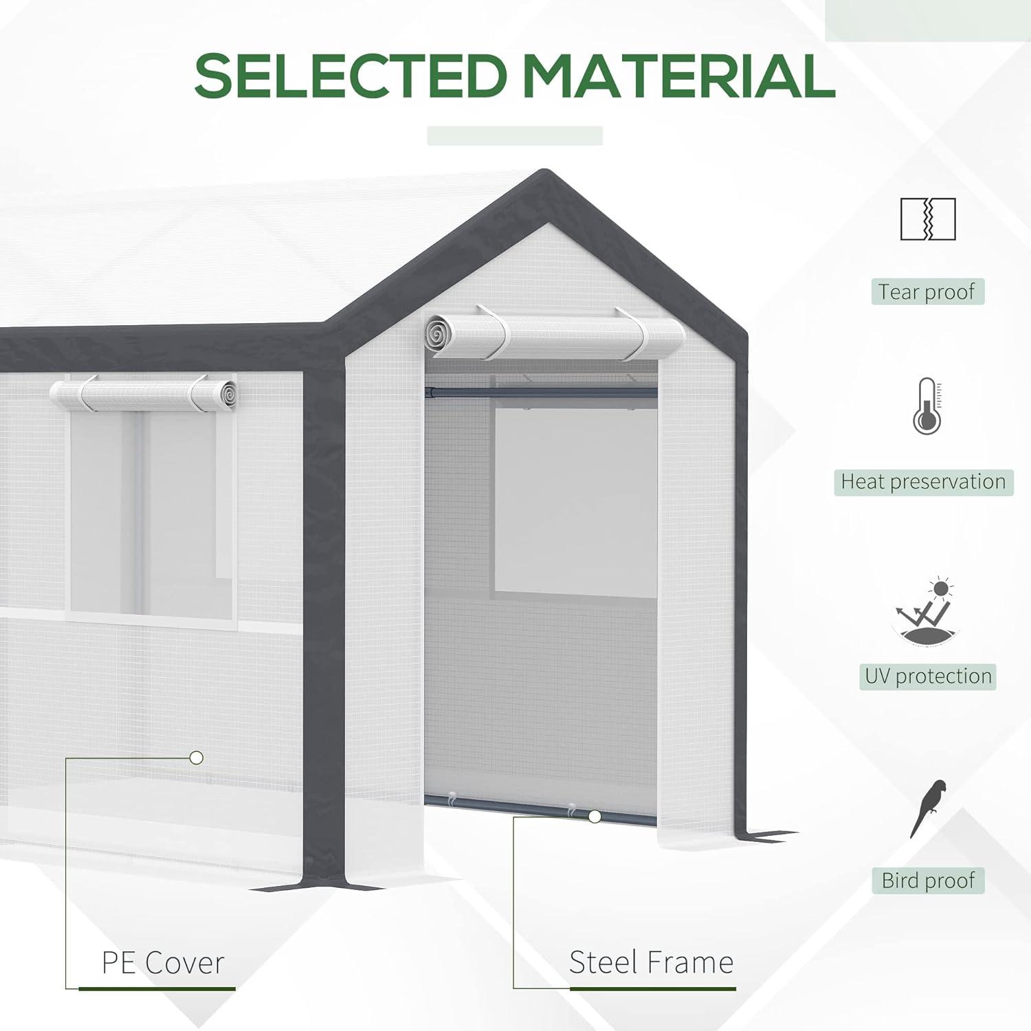 Outsunny Outdoor Walk-In Tunnel Greenhouse Garden Warm Hot House with Roll Up Windows, Zippered Door, & Weather Cover