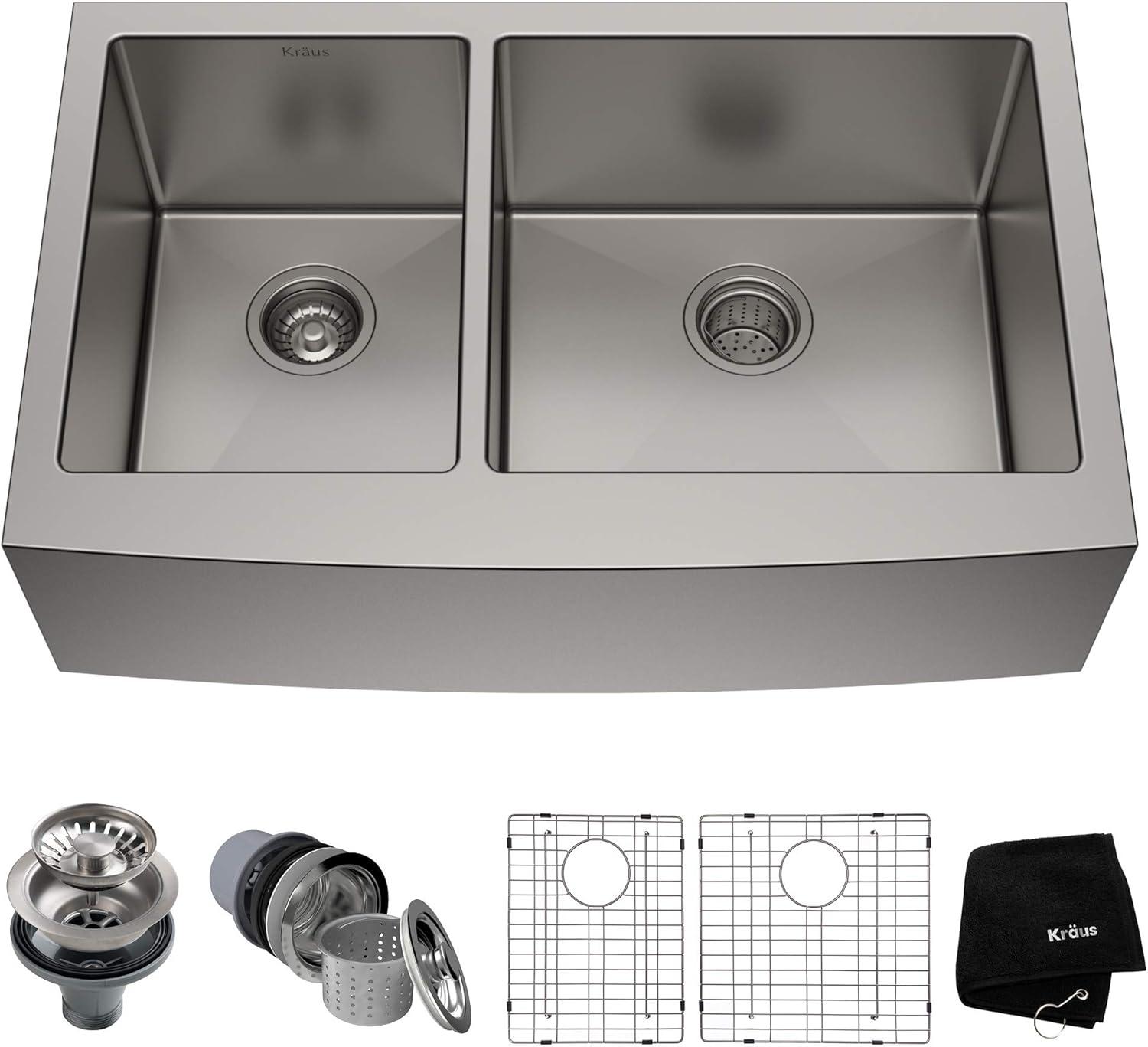 KRAUS Standart Pro Apron Front Farmhouse 16 Gauge Single Bowl Stainless Steel Kitchen Sink