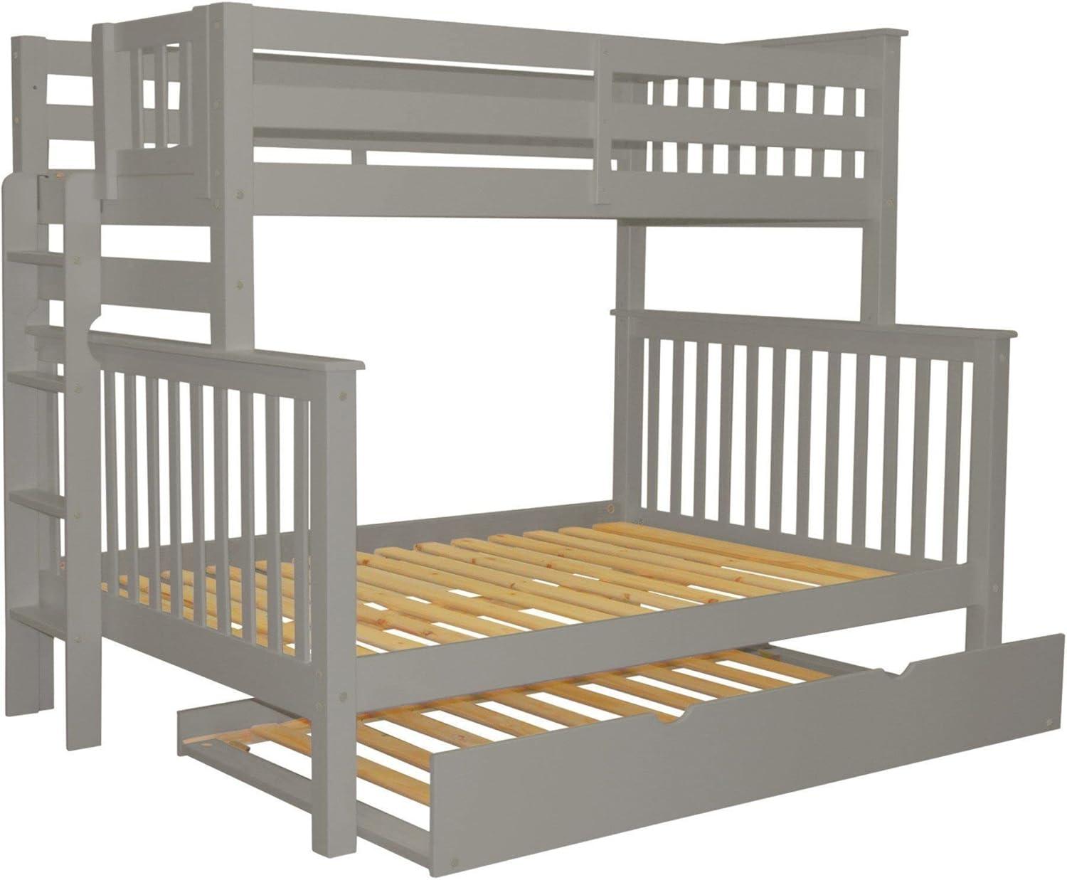 Bedz King Bunk Beds Twin over Full Mission Style with End Ladder and a Twin Trundle, Gray